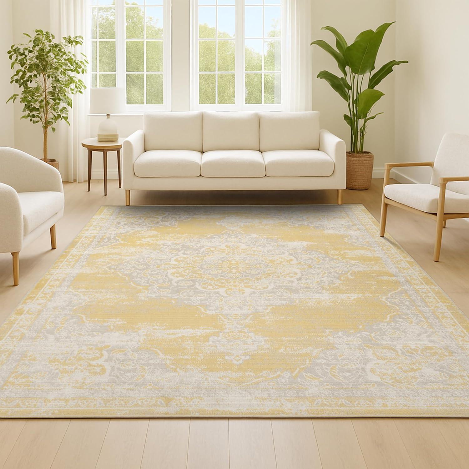 imageJONATHAN Y Alhambra Ornate Medallion Modern BrownCream Indoor Area Rug 8x10 Vintage Bohemian EasyCleaning for Living Room Bedroom Kitchen Pet Friendly NonShedding MDP400B8YellowCream