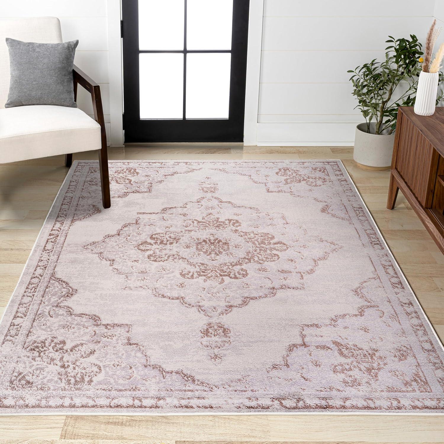 imageJONATHAN Y Alhambra Ornate Medallion Modern BrownCream Indoor Area Rug 8x10 Vintage Bohemian EasyCleaning for Living Room Bedroom Kitchen Pet Friendly NonShedding MDP400B8CreamRed
