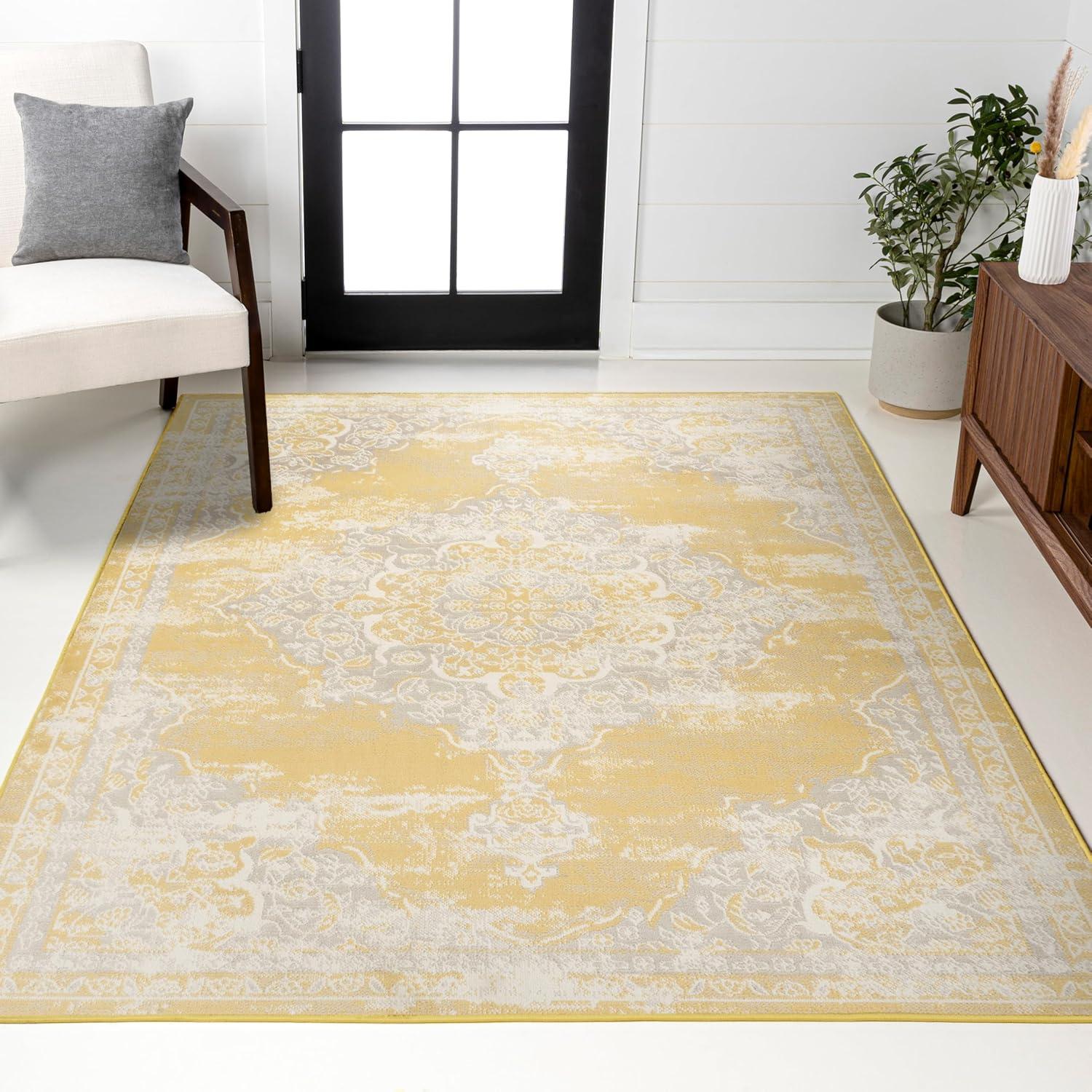 imageJONATHAN Y Alhambra Ornate Medallion Modern BrownCream Indoor Area Rug 8x10 Vintage Bohemian EasyCleaning for Living Room Bedroom Kitchen Pet Friendly NonShedding MDP400B8YellowCream