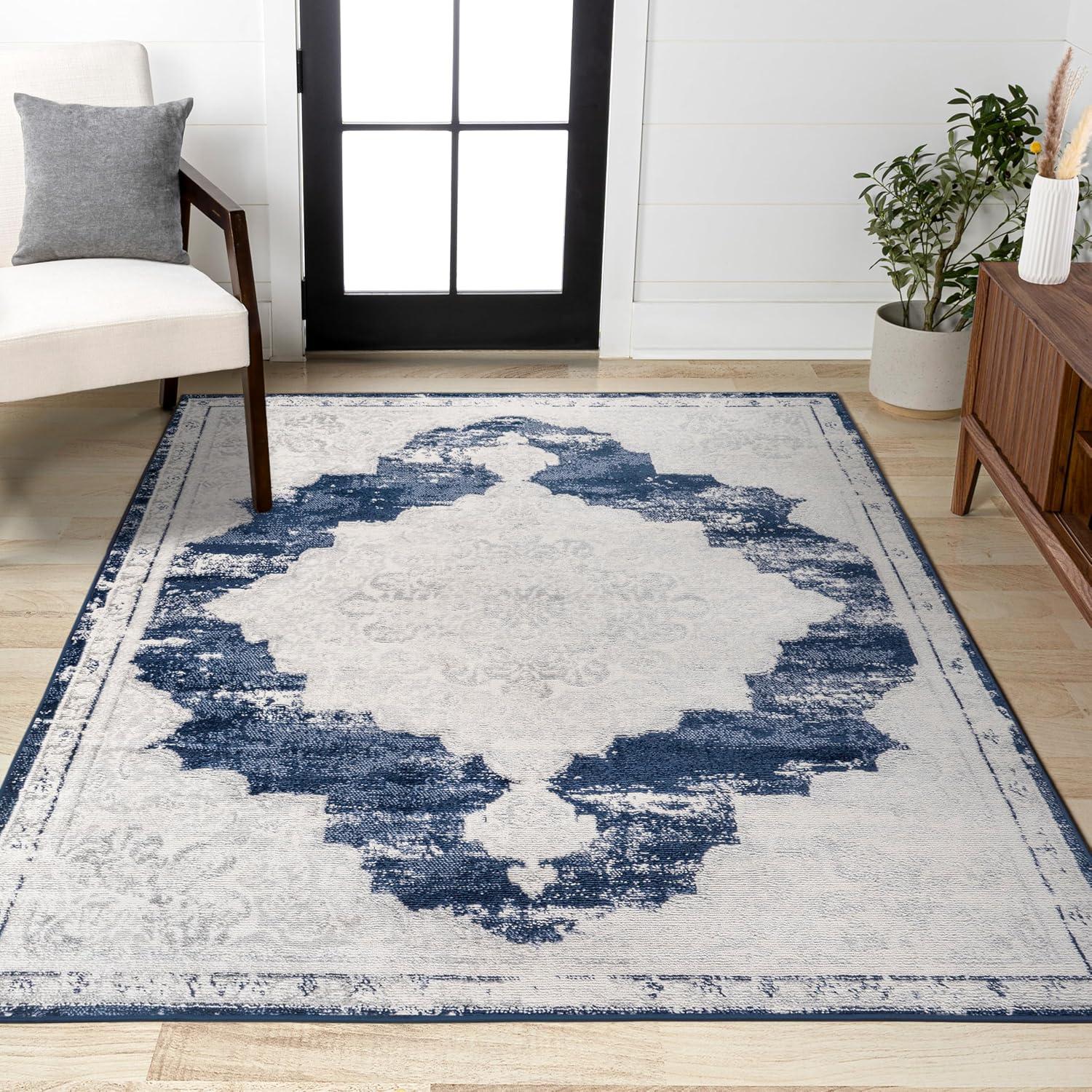 imageJONATHAN Y Alhambra Ornate Medallion Modern BrownCream Indoor Area Rug 8x10 Vintage Bohemian EasyCleaning for Living Room Bedroom Kitchen Pet Friendly NonShedding MDP400B8IvoryNavy