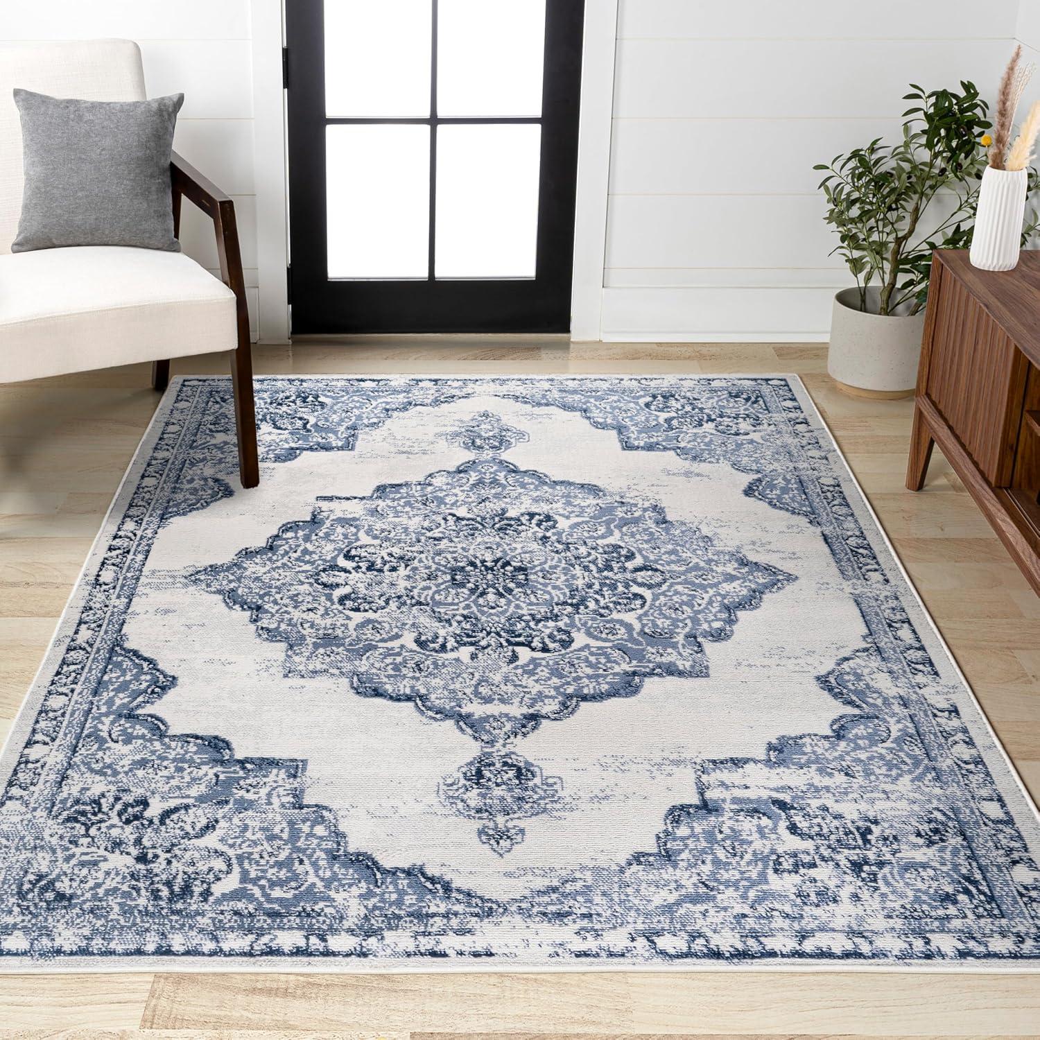 imageJONATHAN Y Alhambra Ornate Medallion Modern BrownCream Indoor Area Rug 8x10 Vintage Bohemian EasyCleaning for Living Room Bedroom Kitchen Pet Friendly NonShedding MDP400B8Light Blue Ivory