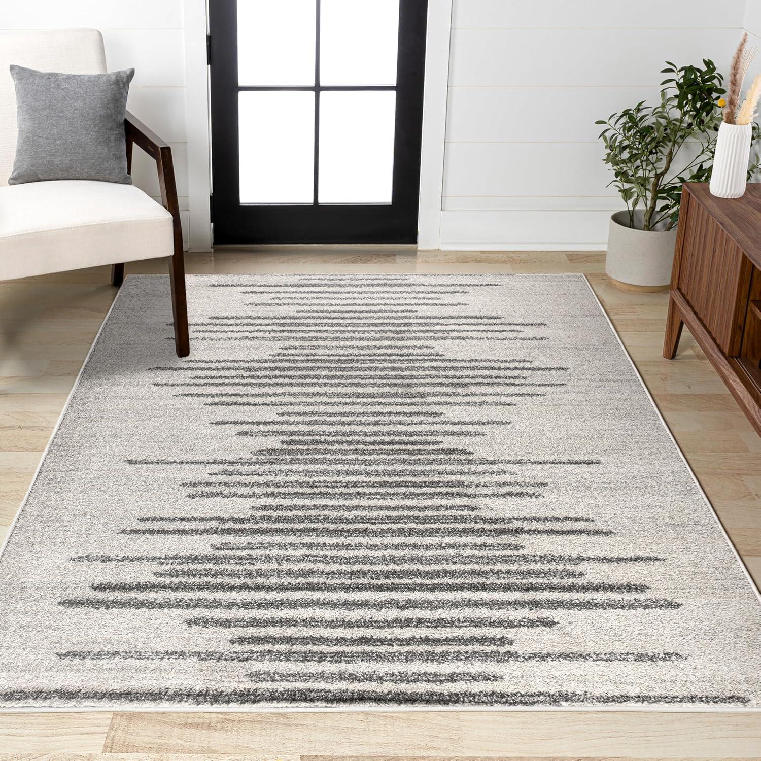 imageJONATHAN Y Aya Berber Stripe Geometric CreamGray Indoor Area Rug 8x10 Contemporary Modern EasyCleaning for Living Room Bedroom Kitchen Pet Friendly NonShedding MOH205A8CreamGray