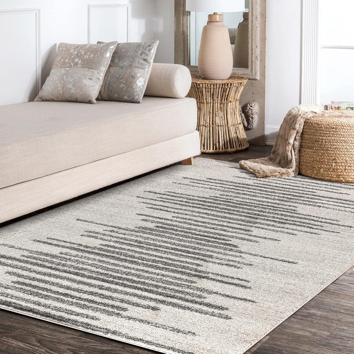 imageJONATHAN Y Aya Berber Stripe Geometric CreamGray Indoor Area Rug 8x10 Contemporary Modern EasyCleaning for Living Room Bedroom Kitchen Pet Friendly NonShedding MOH205A8CreamGray
