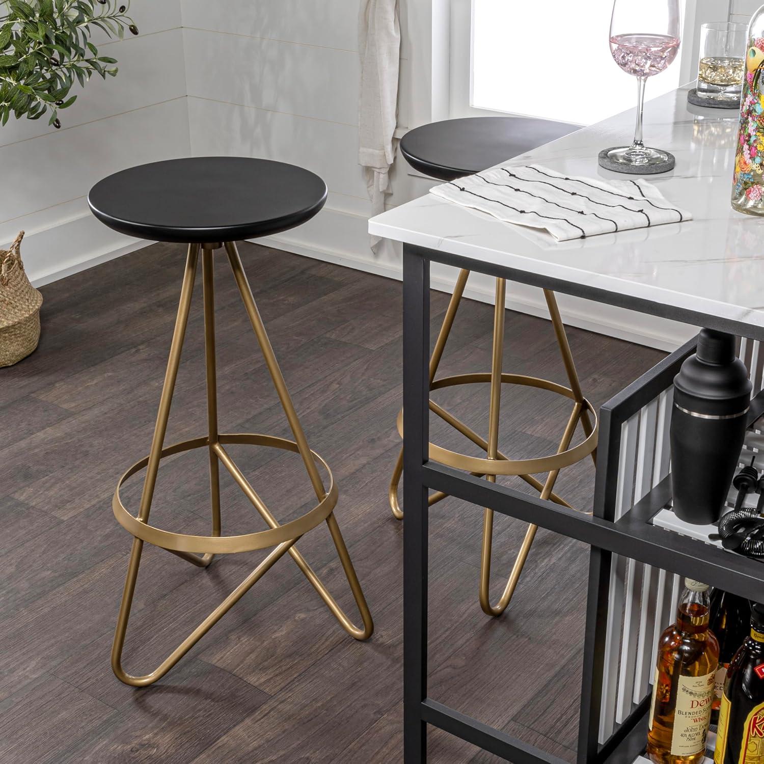 imageJONATHAN Y BSL1000D Spiroa 30quot Modern Industrial Metal Backless Circular Bar Stool for Home Kitchen Dining Room Workspaces Cafes and Resturants White Seat with Gold FrameBlack