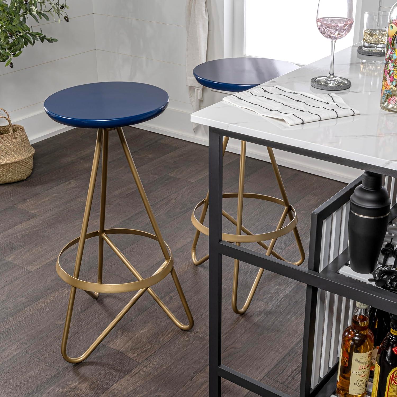 imageJONATHAN Y BSL1000D Spiroa 30quot Modern Industrial Metal Backless Circular Bar Stool for Home Kitchen Dining Room Workspaces Cafes and Resturants White Seat with Gold FrameBlue