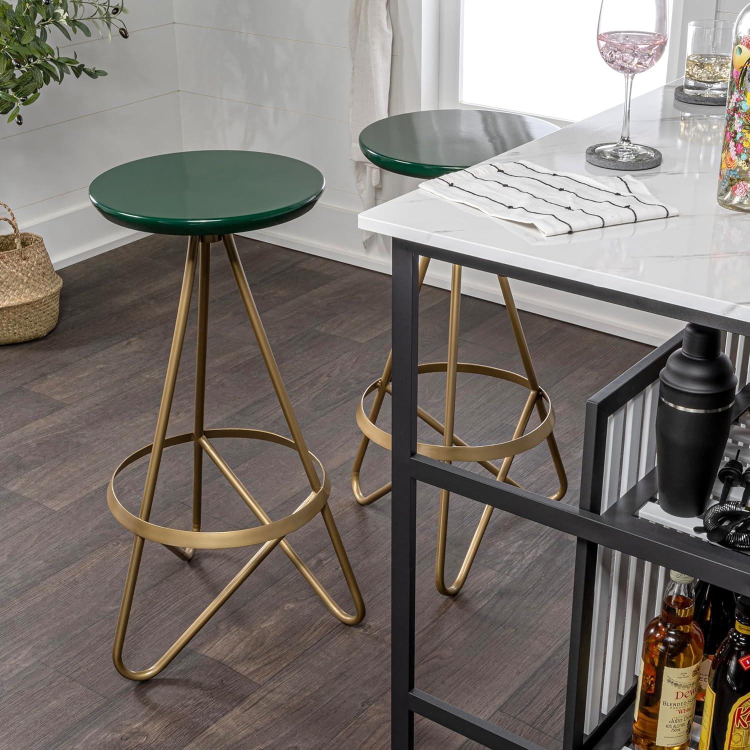 imageJONATHAN Y BSL1000D Spiroa 30quot Modern Industrial Metal Backless Circular Bar Stool for Home Kitchen Dining Room Workspaces Cafes and Resturants White Seat with Gold FrameGreen