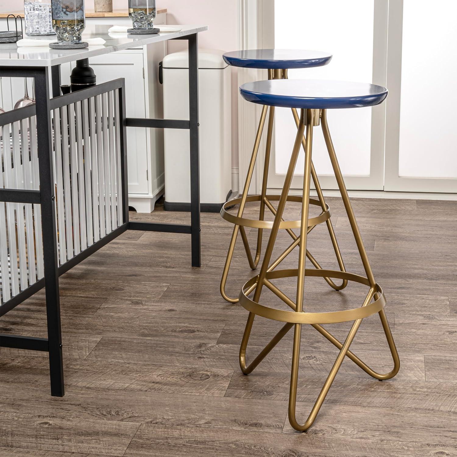 imageJONATHAN Y BSL1000D Spiroa 30quot Modern Industrial Metal Backless Circular Bar Stool for Home Kitchen Dining Room Workspaces Cafes and Resturants White Seat with Gold FrameBlue