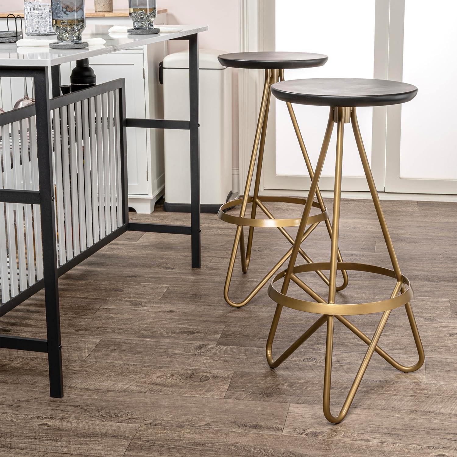 imageJONATHAN Y BSL1000D Spiroa 30quot Modern Industrial Metal Backless Circular Bar Stool for Home Kitchen Dining Room Workspaces Cafes and Resturants White Seat with Gold FrameBlack