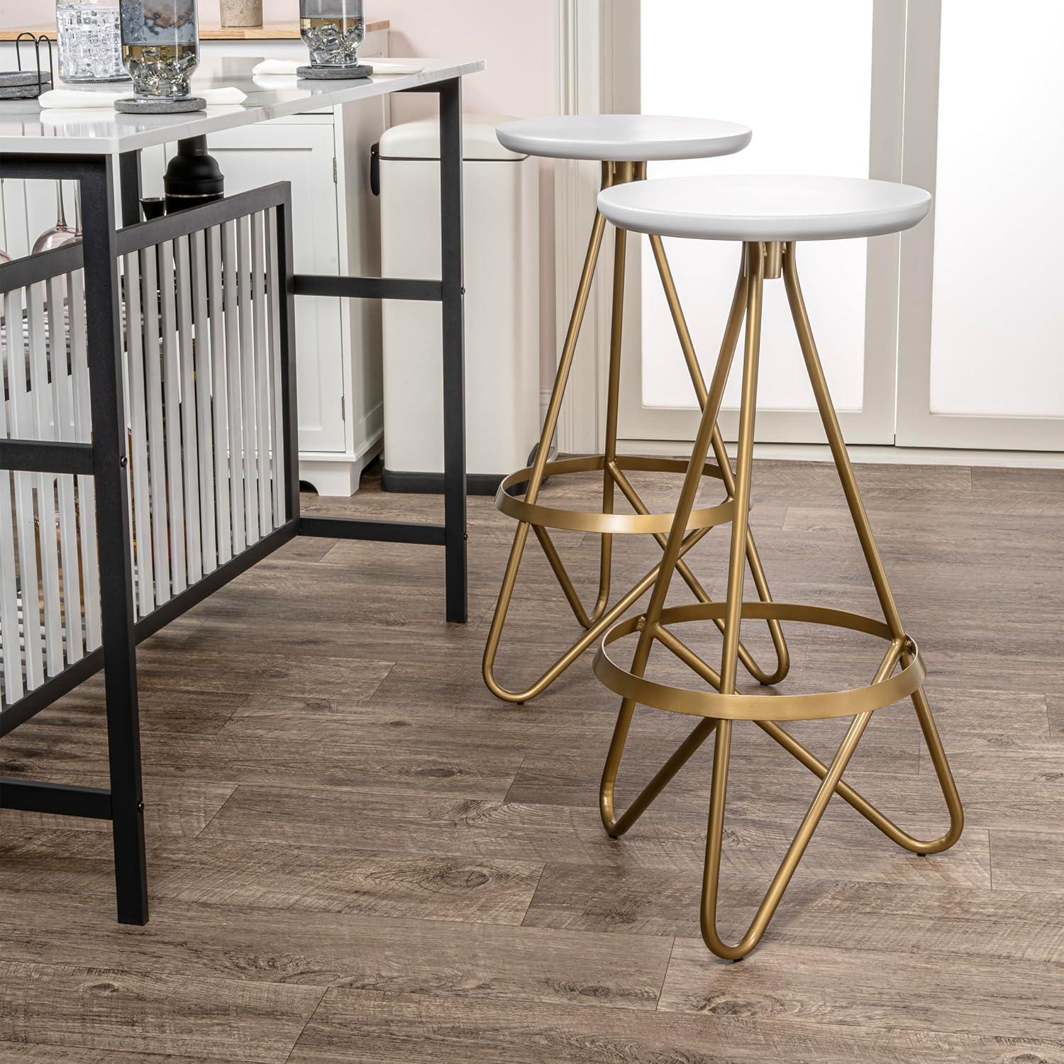 imageJONATHAN Y BSL1000D Spiroa 30quot Modern Industrial Metal Backless Circular Bar Stool for Home Kitchen Dining Room Workspaces Cafes and Resturants White Seat with Gold FrameWhite