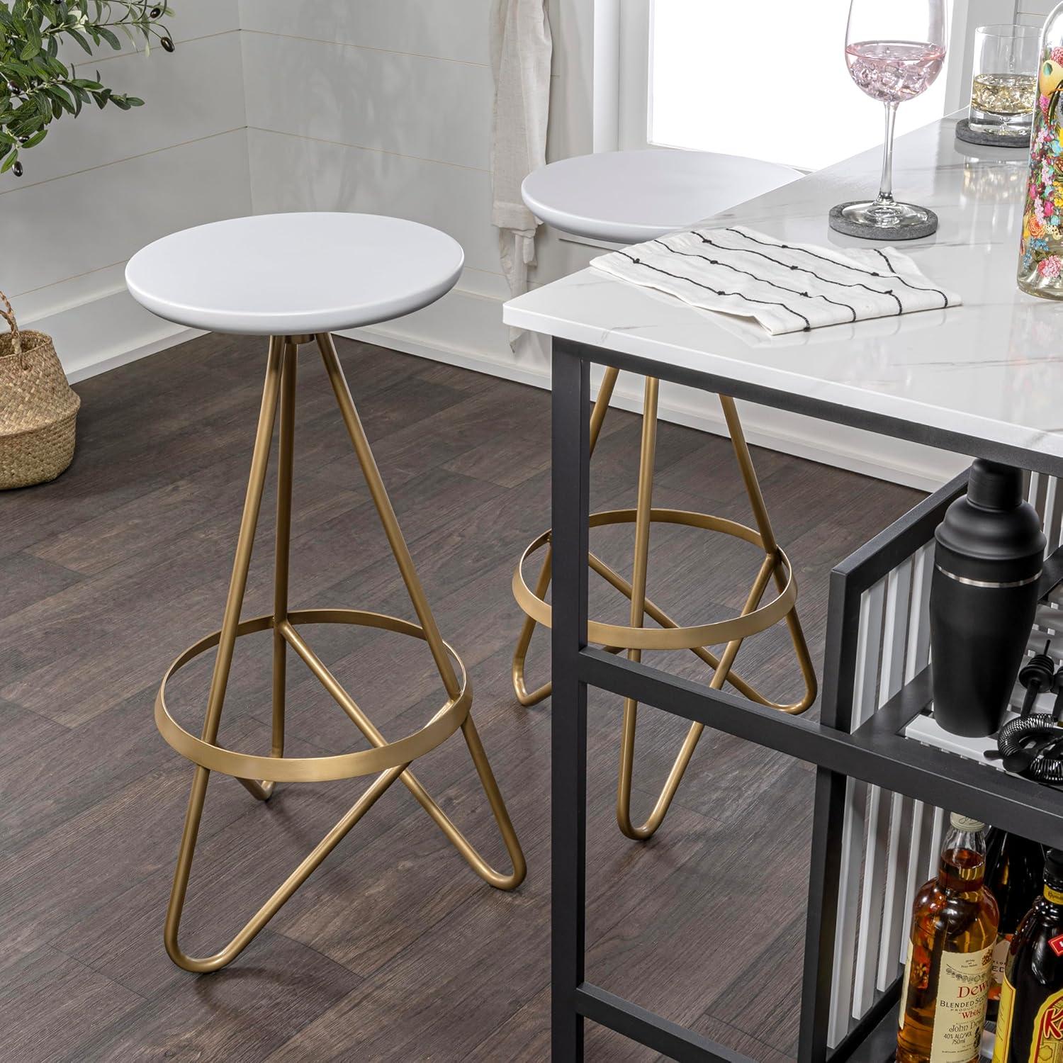 imageJONATHAN Y BSL1000D Spiroa 30quot Modern Industrial Metal Backless Circular Bar Stool for Home Kitchen Dining Room Workspaces Cafes and Resturants White Seat with Gold FrameWhite