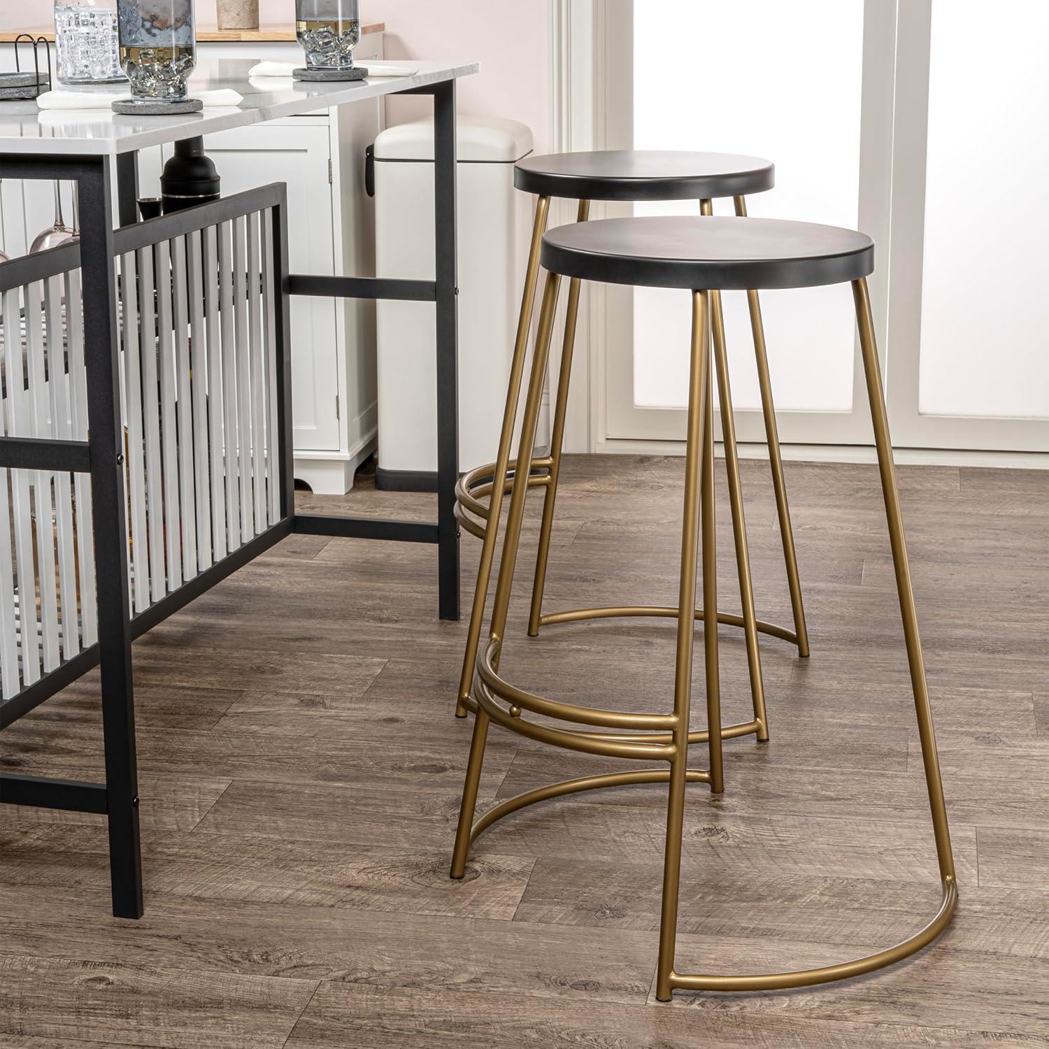 imageJONATHAN Y BSL1001A Hula 2875quot Modern Designer Iron Curved Backless Bar Stool for Home Kitchen Dining Room Workspaces Cafes and Resturants Black Seat with Gold FrameBlack