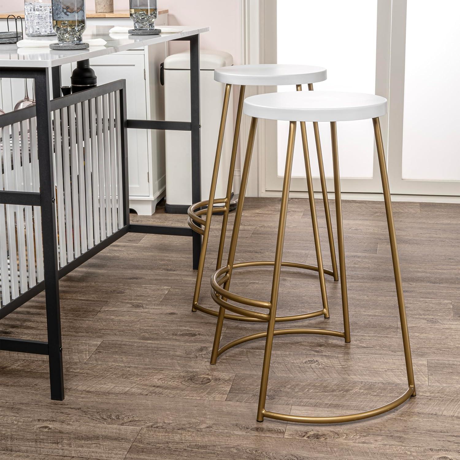 imageJONATHAN Y BSL1001A Hula 2875quot Modern Designer Iron Curved Backless Bar Stool for Home Kitchen Dining Room Workspaces Cafes and Resturants Black Seat with Gold FrameWhite