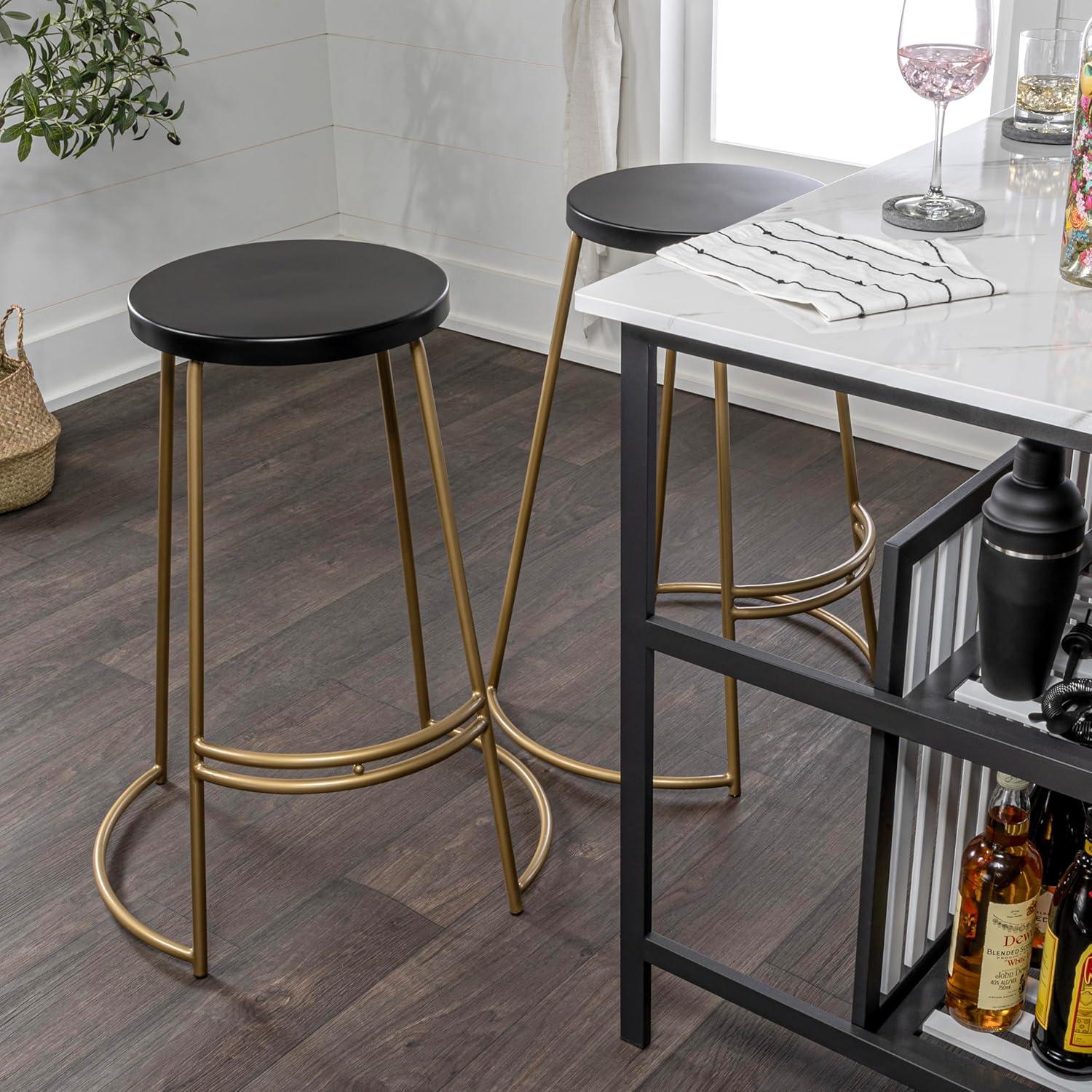 imageJONATHAN Y BSL1001A Hula 2875quot Modern Designer Iron Curved Backless Bar Stool for Home Kitchen Dining Room Workspaces Cafes and Resturants Black Seat with Gold FrameBlack