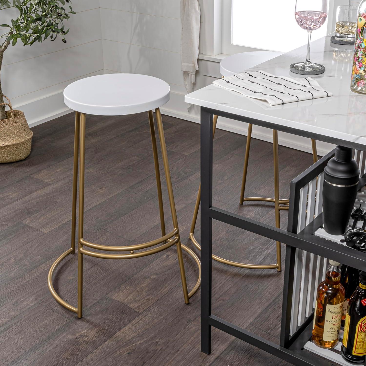 imageJONATHAN Y BSL1001A Hula 2875quot Modern Designer Iron Curved Backless Bar Stool for Home Kitchen Dining Room Workspaces Cafes and Resturants Black Seat with Gold FrameWhite