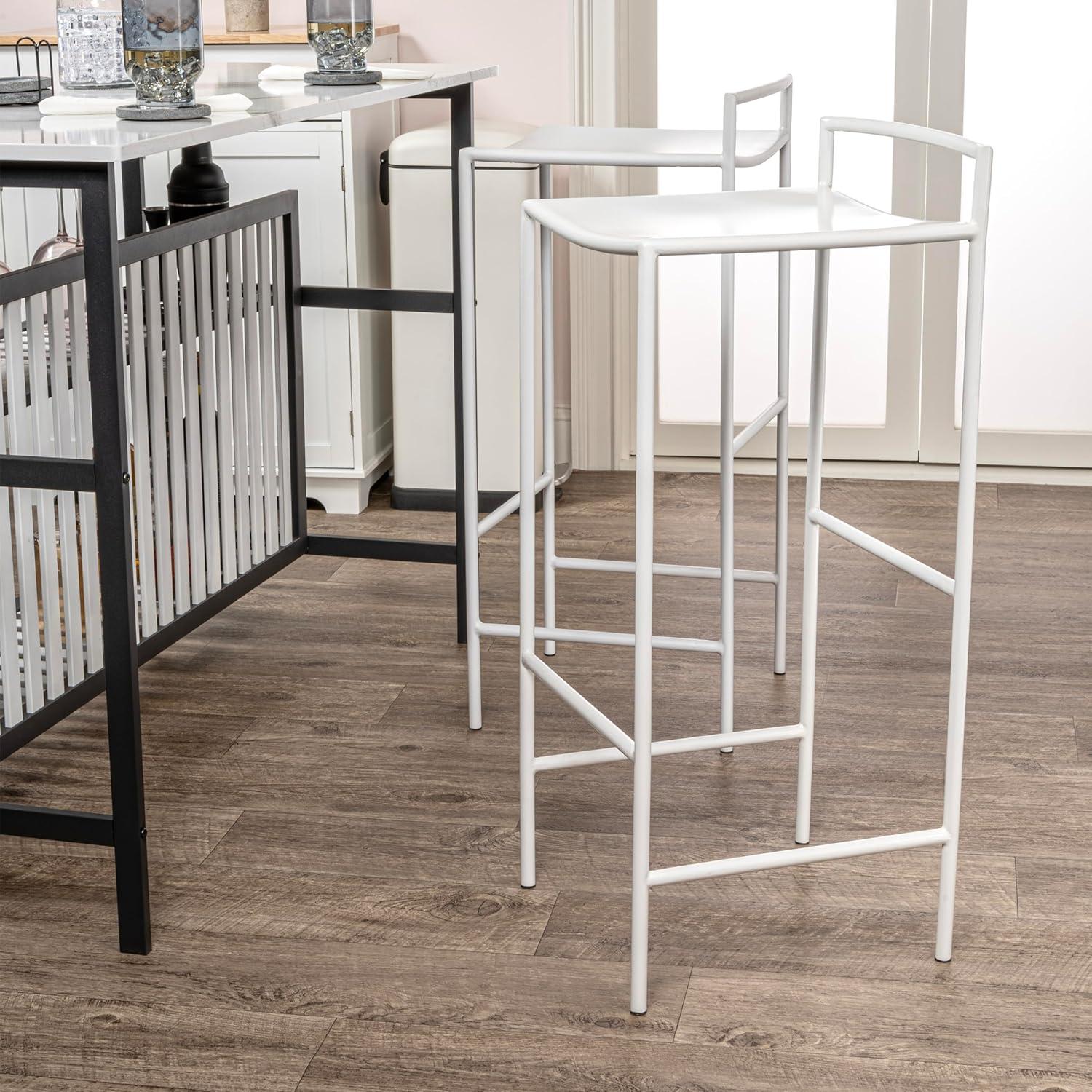 imageJONATHAN Y BSL1004C Svelte 30quot Coastal Contemporary Iron SaddleSeat LowBack Bar Stool with Foot Rest for Home Kitchen Dining Room Workspaces Cafes and Resturants Pink FrameWhite