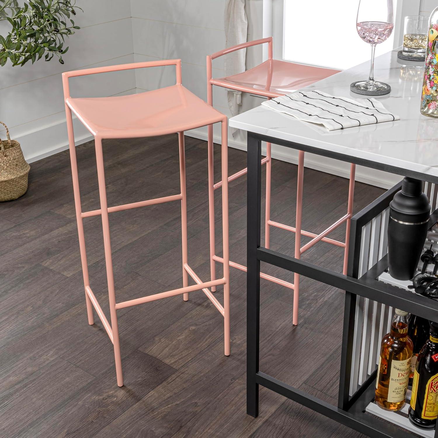 imageJONATHAN Y BSL1004C Svelte 30quot Coastal Contemporary Iron SaddleSeat LowBack Bar Stool with Foot Rest for Home Kitchen Dining Room Workspaces Cafes and Resturants Pink FramePink