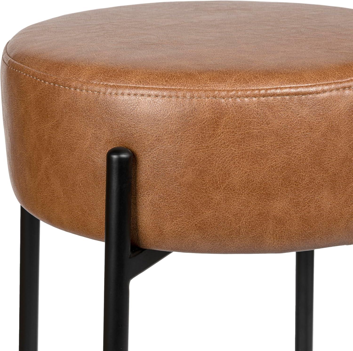 imageJONATHAN Y BSL2000A Paola 30quot Modern Minimalist Round Backless MetalVegan Leather Cushioned Bar Stool for Home Kitchen Dining Room Workspaces Caramel BrownBlackCaramel Brown