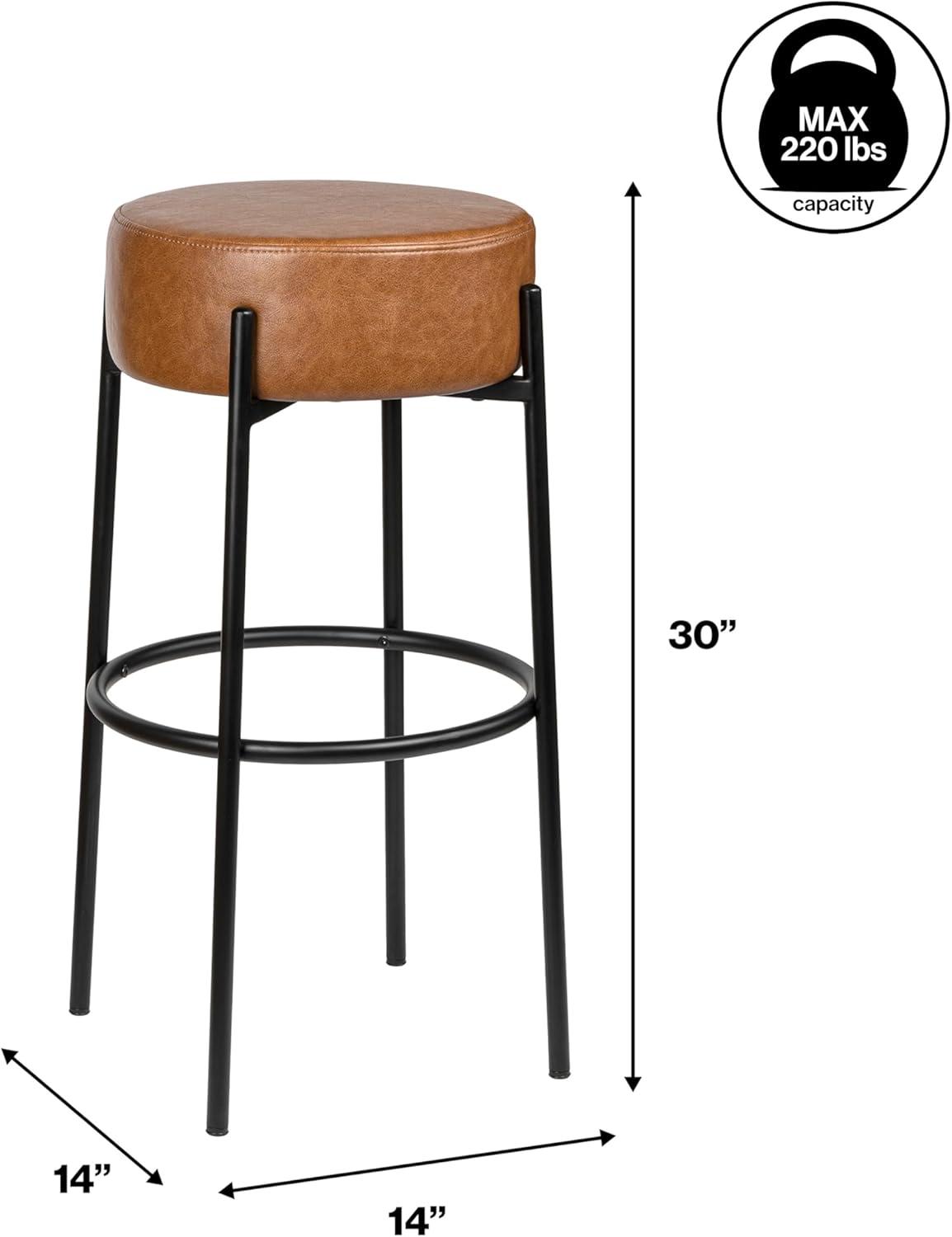 imageJONATHAN Y BSL2000A Paola 30quot Modern Minimalist Round Backless MetalVegan Leather Cushioned Bar Stool for Home Kitchen Dining Room Workspaces Caramel BrownBlackCaramel Brown