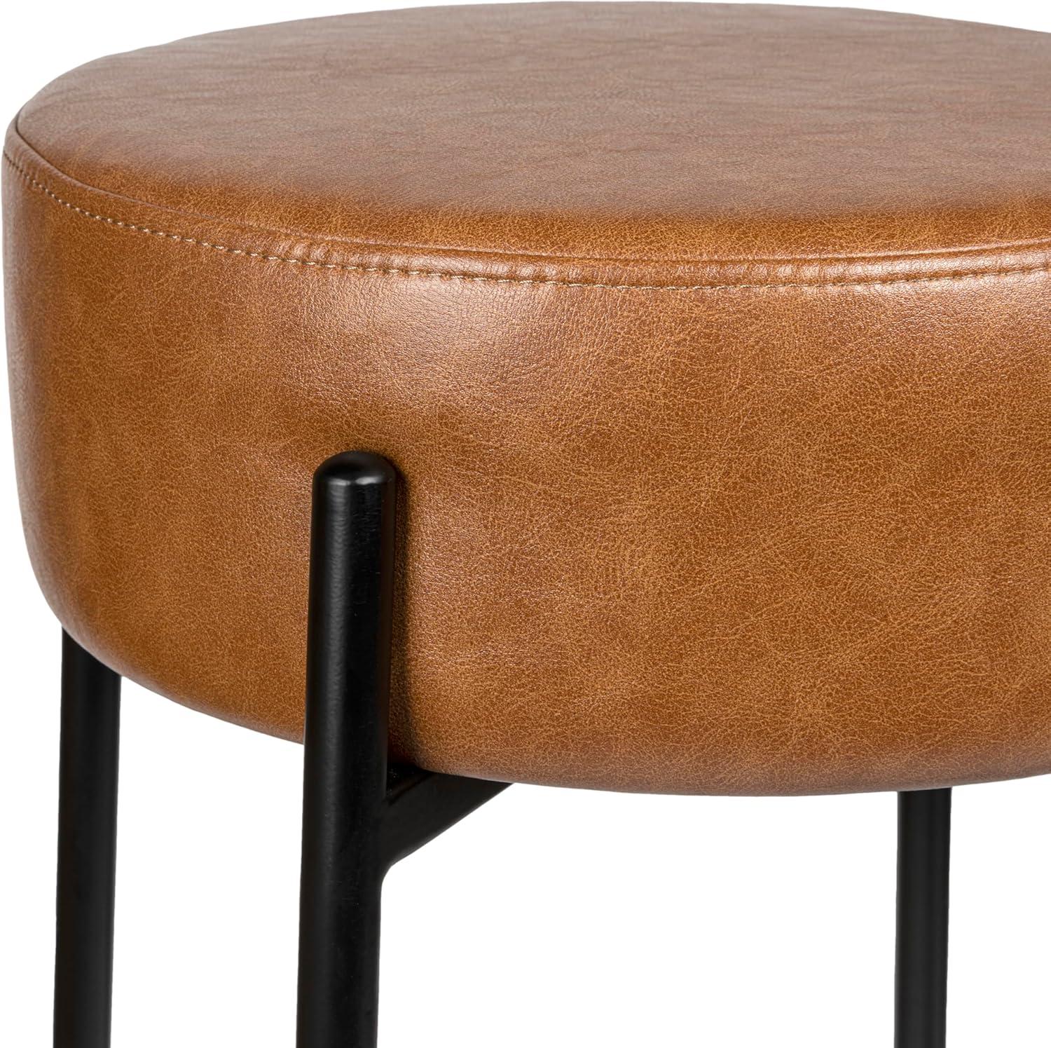 imageJONATHAN Y BSL2000A Paola 30quot Modern Minimalist Round Backless MetalVegan Leather Cushioned Bar Stool for Home Kitchen Dining Room Workspaces Caramel BrownBlackCaramel Brown