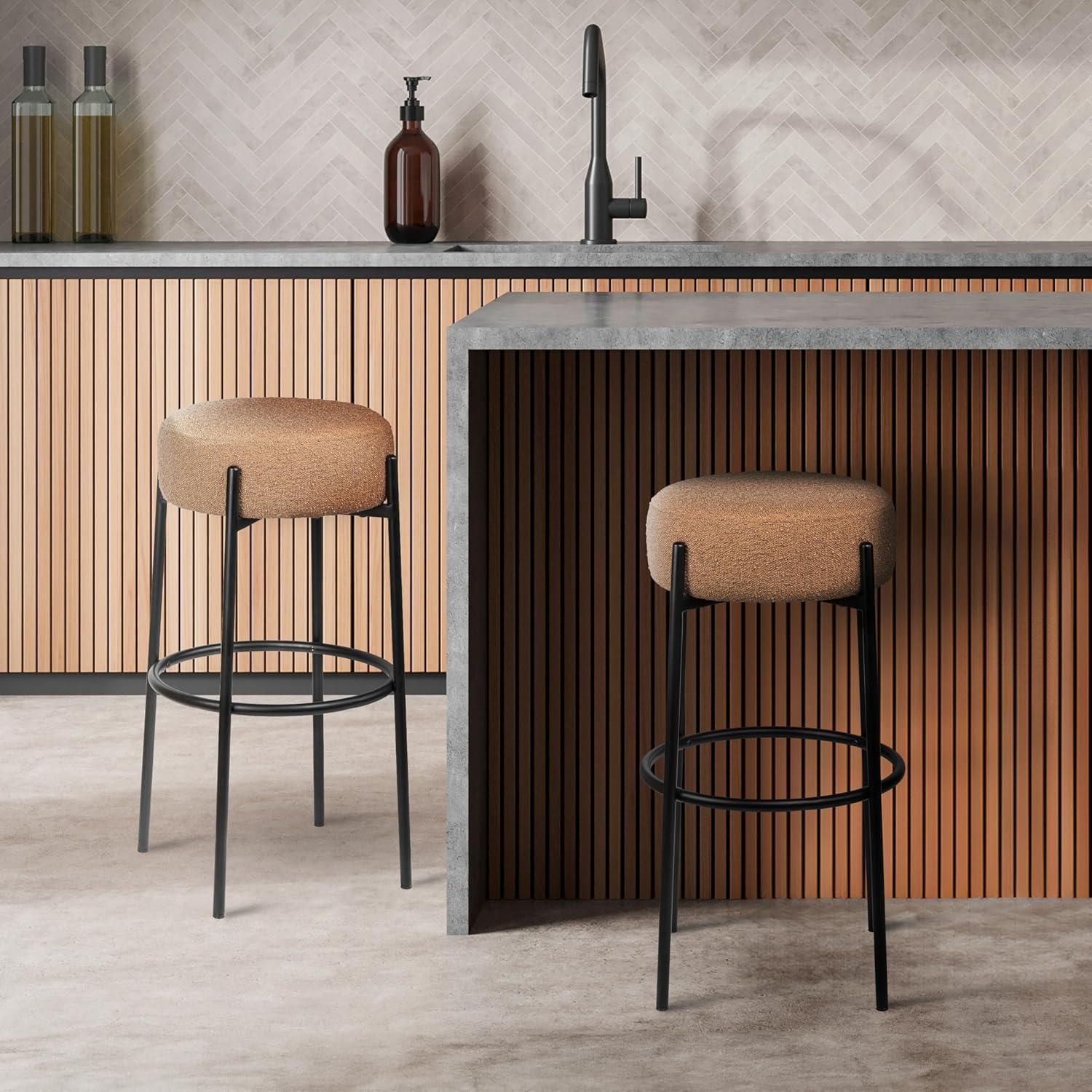 imageJONATHAN Y BSL2000A Paola 30quot Modern Minimalist Round Backless MetalVegan Leather Cushioned Bar Stool for Home Kitchen Dining Room Workspaces Caramel BrownBlackBrown