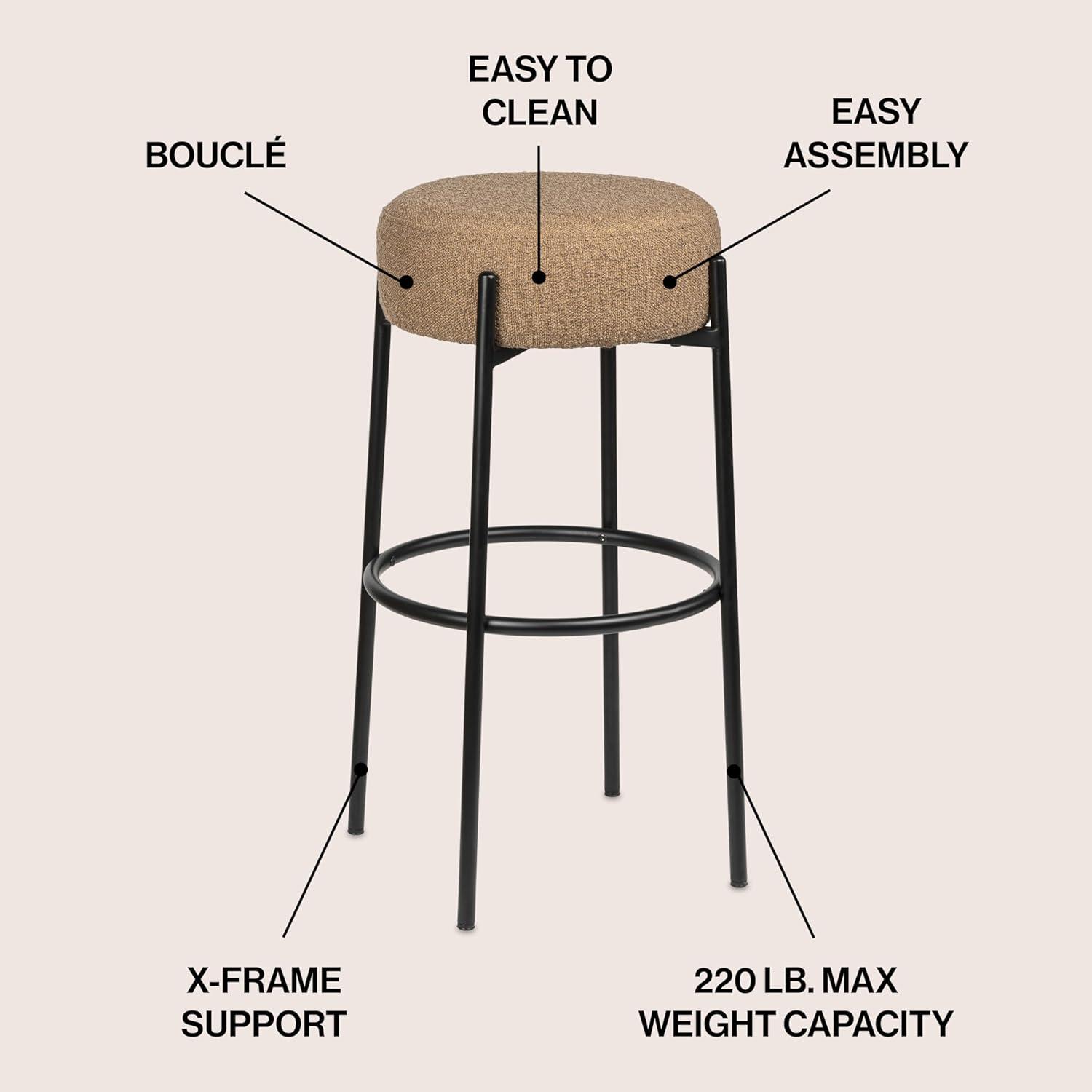 imageJONATHAN Y BSL2000A Paola 30quot Modern Minimalist Round Backless MetalVegan Leather Cushioned Bar Stool for Home Kitchen Dining Room Workspaces Caramel BrownBlackBrown