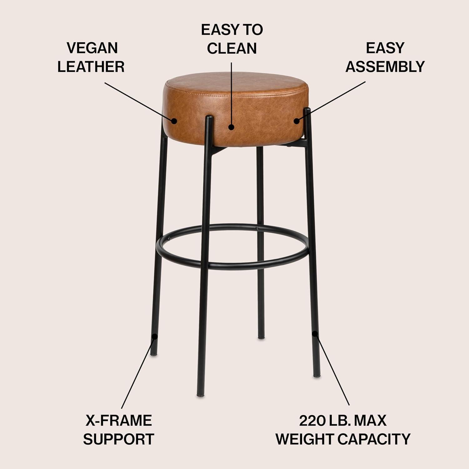 imageJONATHAN Y BSL2000A Paola 30quot Modern Minimalist Round Backless MetalVegan Leather Cushioned Bar Stool for Home Kitchen Dining Room Workspaces Caramel BrownBlackCaramel Brown