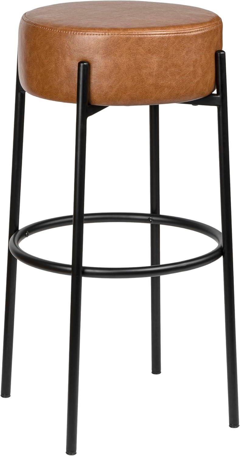 imageJONATHAN Y BSL2000A Paola 30quot Modern Minimalist Round Backless MetalVegan Leather Cushioned Bar Stool for Home Kitchen Dining Room Workspaces Caramel BrownBlackCaramel Brown