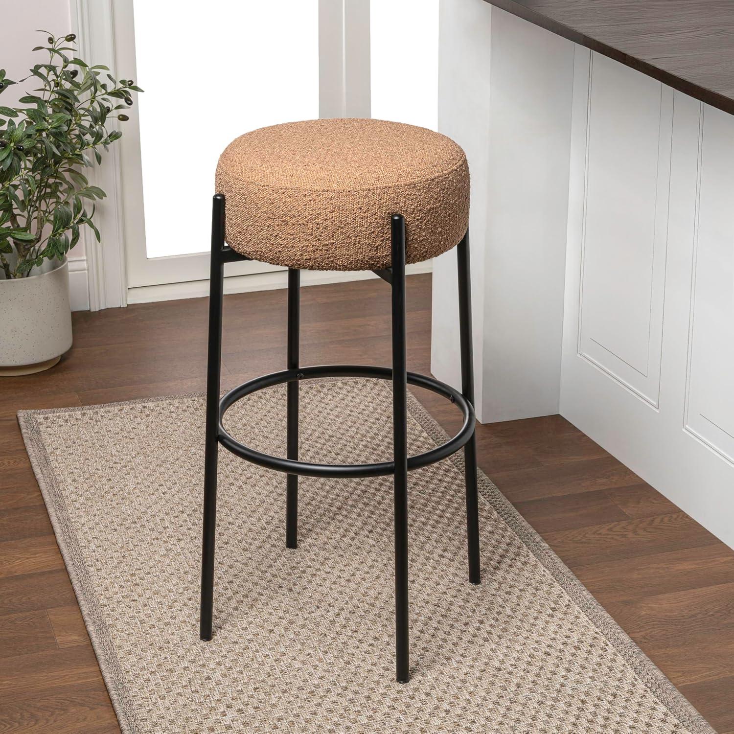 imageJONATHAN Y BSL2000A Paola 30quot Modern Minimalist Round Backless MetalVegan Leather Cushioned Bar Stool for Home Kitchen Dining Room Workspaces Caramel BrownBlackBrown