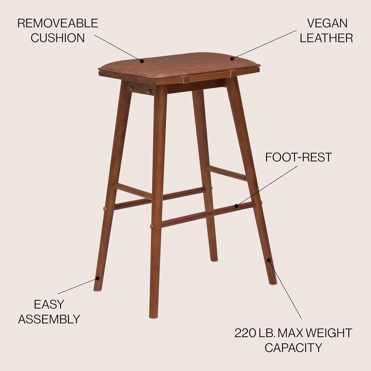 imageJONATHAN Y BSL2002C Peroni 305quot MidCentury Classic SaddleSeat Solid WoodVegan Leather Backless Bar Stool for Home Kitchen Workspaces Cafes and Resturants with Removeable Cushion BlackChestnut Brown