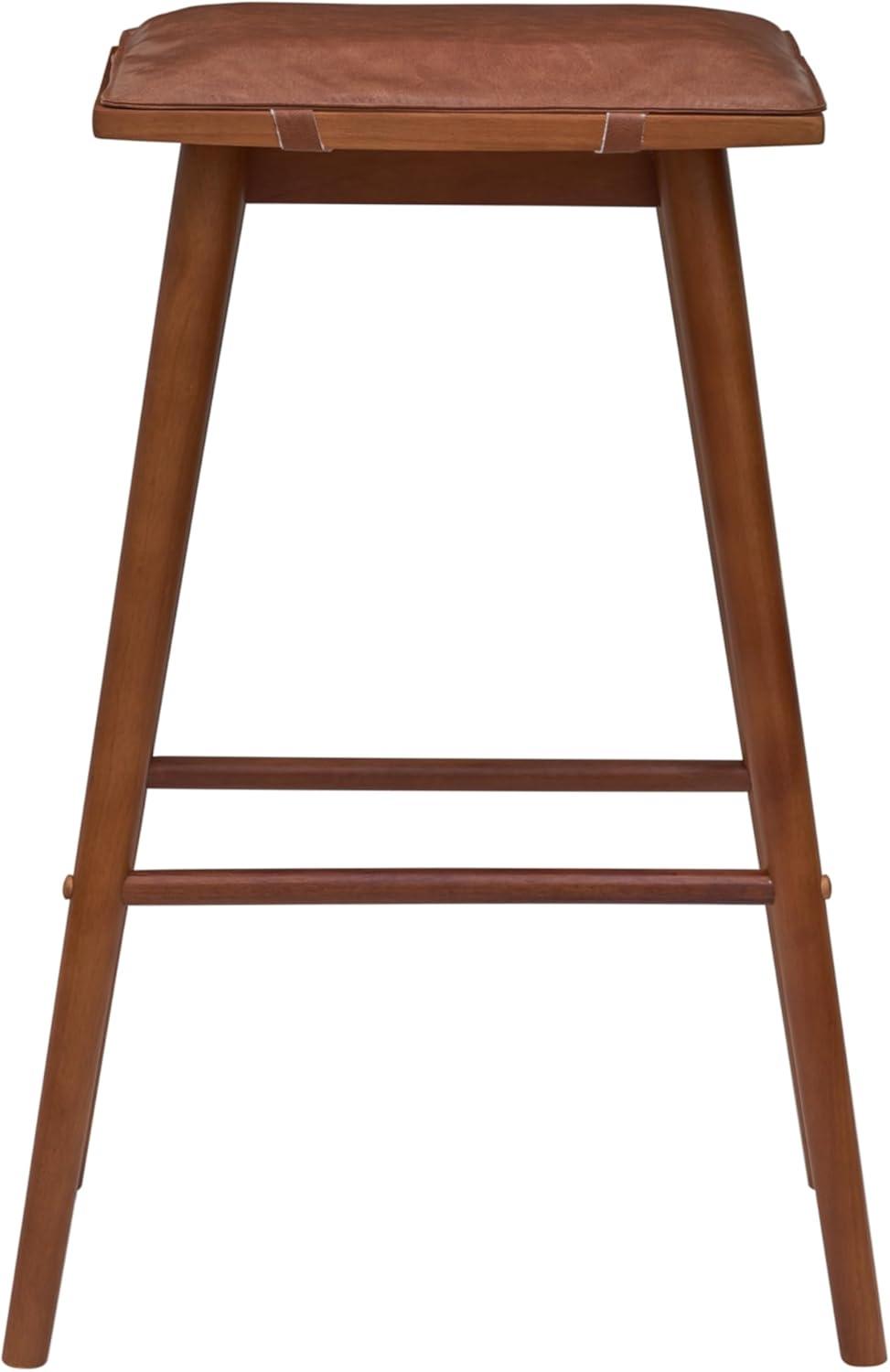 imageJONATHAN Y BSL2002C Peroni 305quot MidCentury Classic SaddleSeat Solid WoodVegan Leather Backless Bar Stool for Home Kitchen Workspaces Cafes and Resturants with Removeable Cushion BlackChestnut Brown