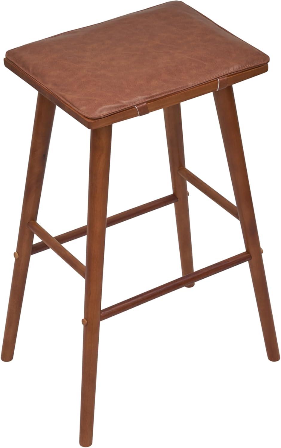 imageJONATHAN Y BSL2002C Peroni 305quot MidCentury Classic SaddleSeat Solid WoodVegan Leather Backless Bar Stool for Home Kitchen Workspaces Cafes and Resturants with Removeable Cushion BlackChestnut Brown