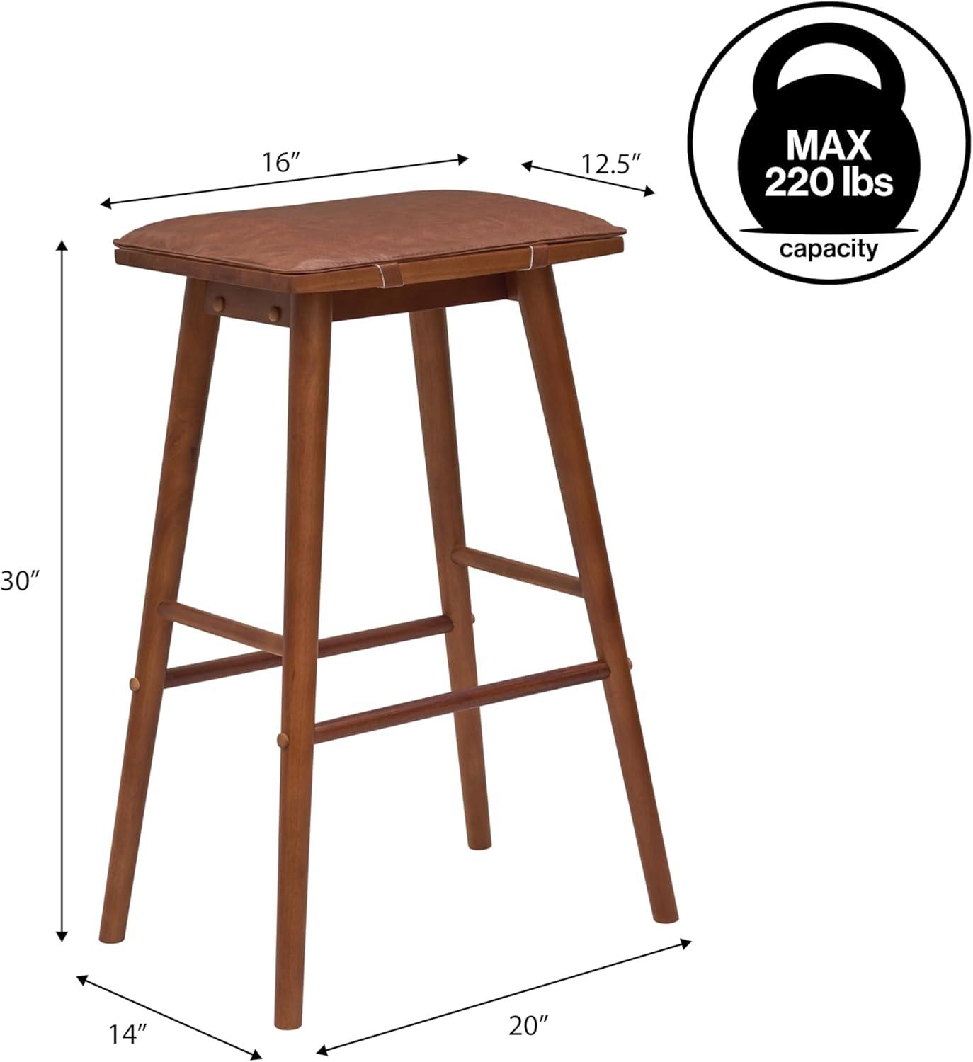 imageJONATHAN Y BSL2002C Peroni 305quot MidCentury Classic SaddleSeat Solid WoodVegan Leather Backless Bar Stool for Home Kitchen Workspaces Cafes and Resturants with Removeable Cushion BlackChestnut Brown