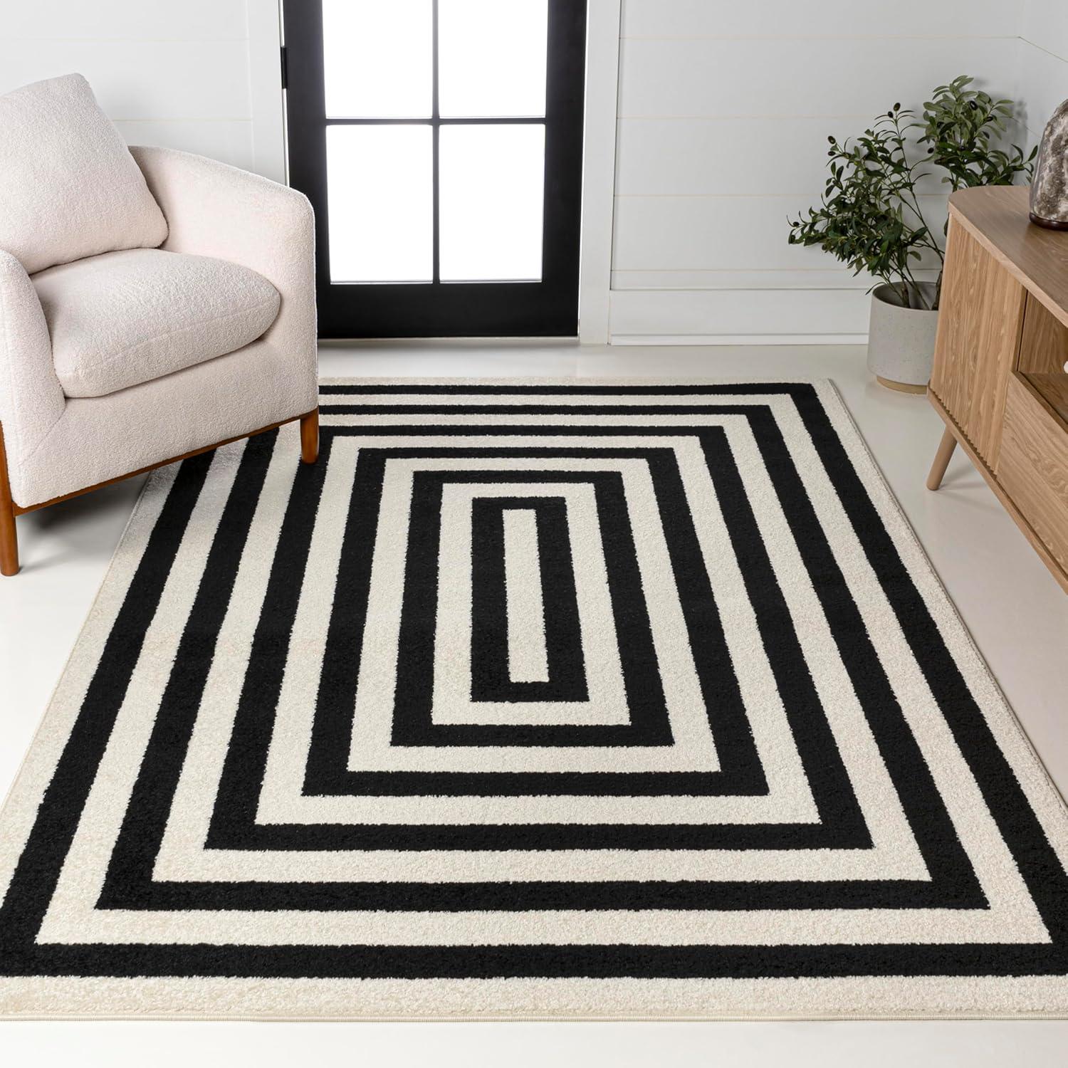 imageJONATHAN Y Bandol Mitre Stripe BrownIvory Indoor Area Rug 8x10 Modern Classic Geometric EasyCleaning for Living Room Bedroom Kitchen Pet Friendly NonShedding MOH211A8BlackIvory