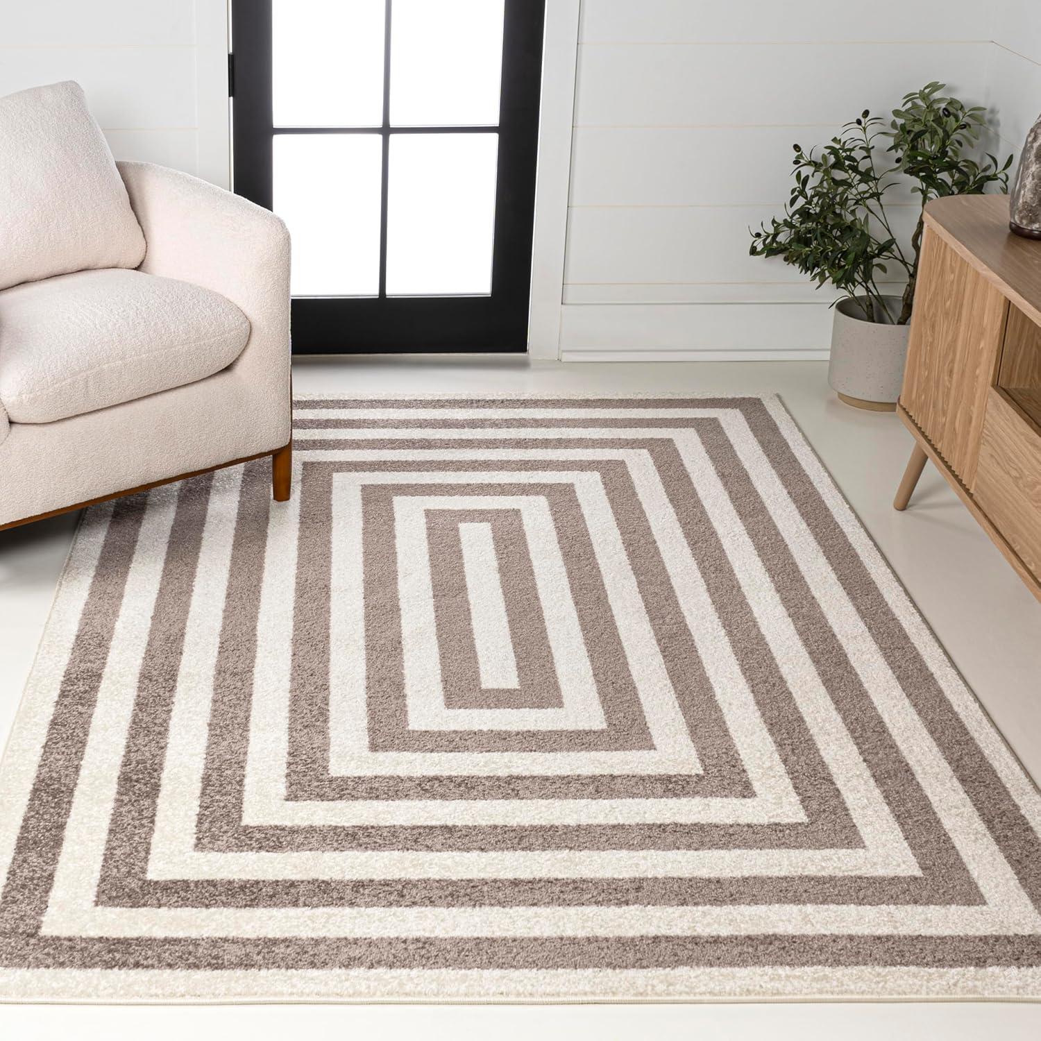 imageJONATHAN Y Bandol Mitre Stripe BrownIvory Indoor Area Rug 8x10 Modern Classic Geometric EasyCleaning for Living Room Bedroom Kitchen Pet Friendly NonShedding MOH211A8BrownIvory