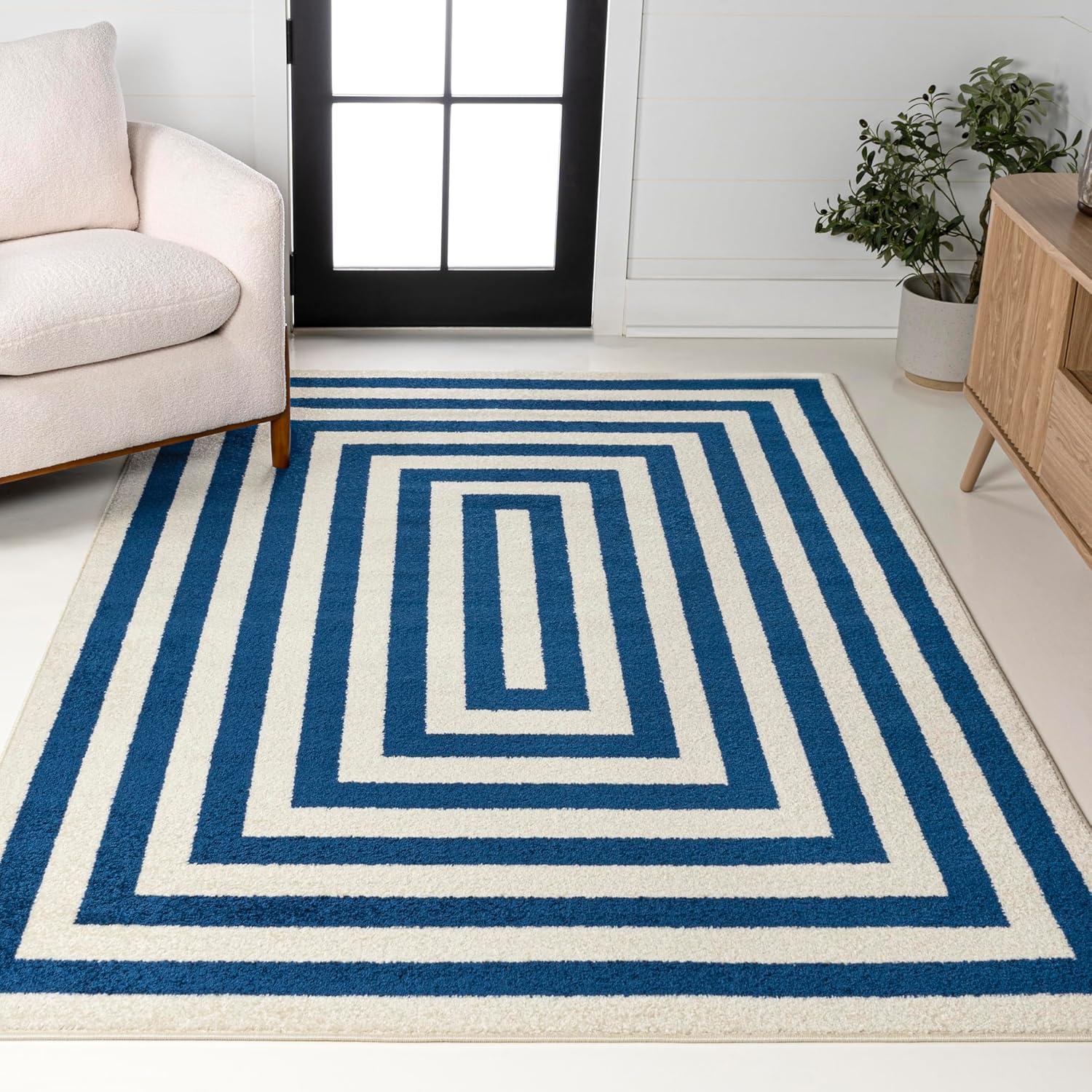 imageJONATHAN Y Bandol Mitre Stripe BrownIvory Indoor Area Rug 8x10 Modern Classic Geometric EasyCleaning for Living Room Bedroom Kitchen Pet Friendly NonShedding MOH211A8NavyIvory