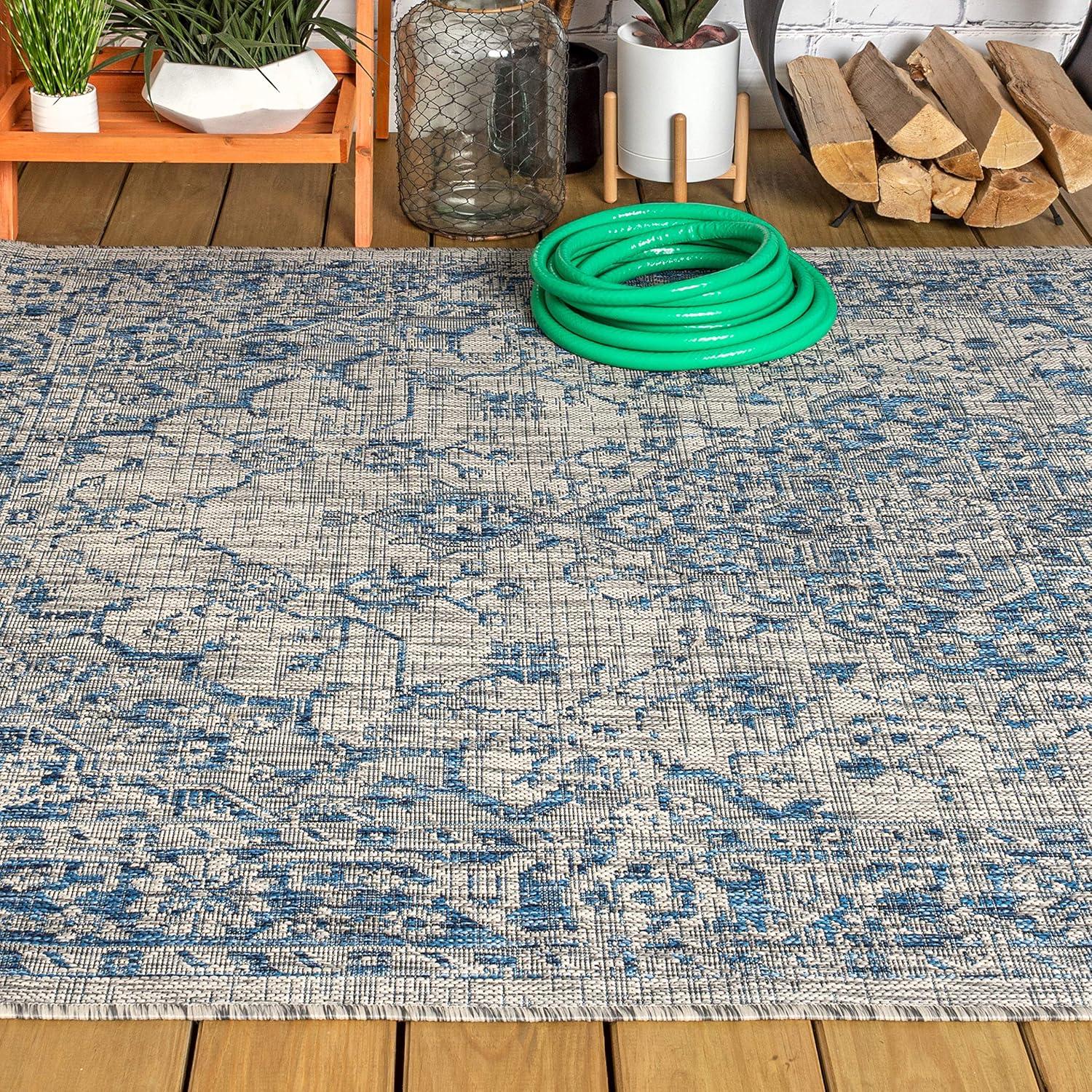 imageJONATHAN Y Boho Medallion Indoor Outdoor Area Rug 8X10 GrayTeal Rozetta Textured Weave for Backyard Patio Porch EasyCleaning High Traffic PetFriendly NonShedding SMB102C8GrayNavy