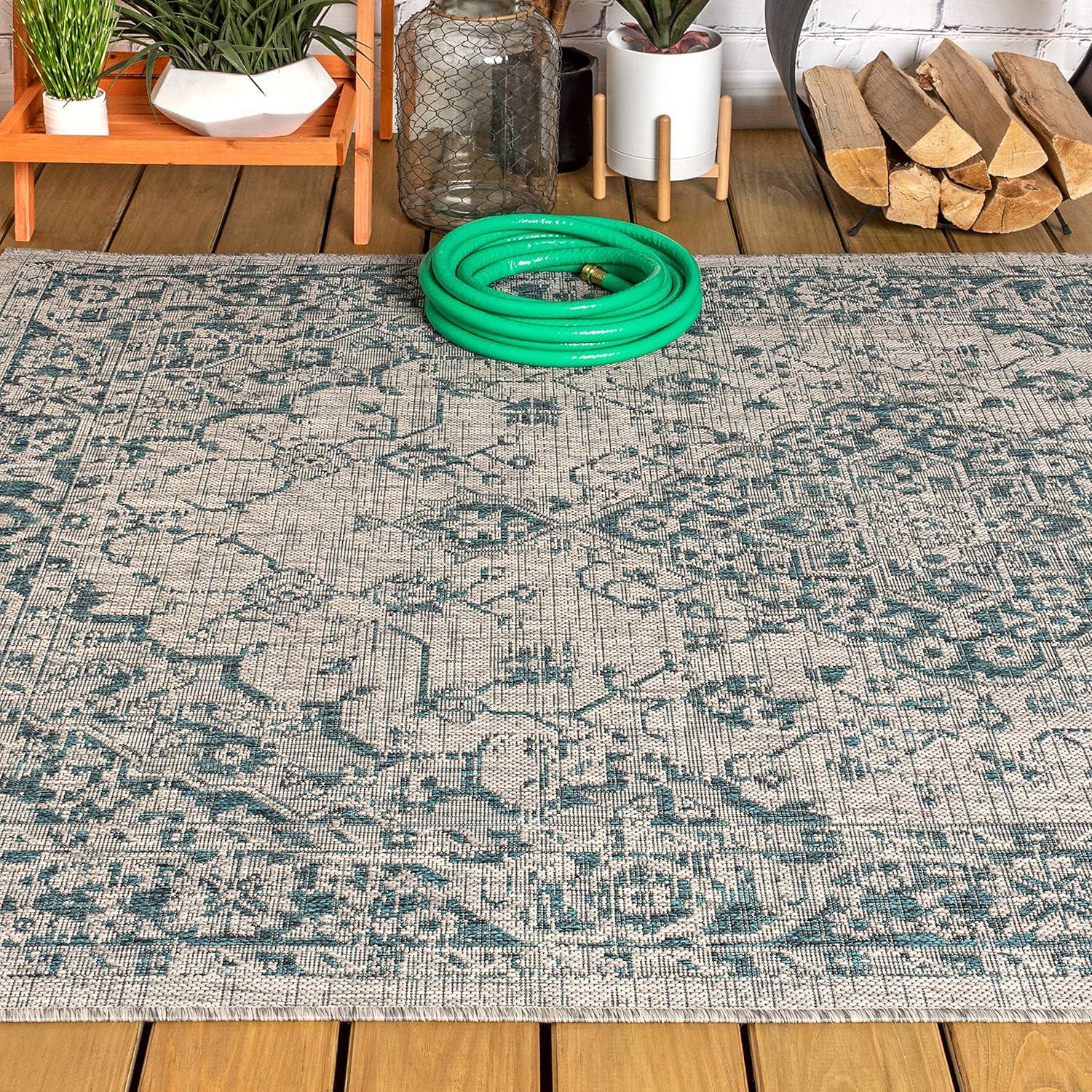 imageJONATHAN Y Boho Medallion Indoor Outdoor Area Rug 8X10 GrayTeal Rozetta Textured Weave for Backyard Patio Porch EasyCleaning High Traffic PetFriendly NonShedding SMB102C8GrayTeal