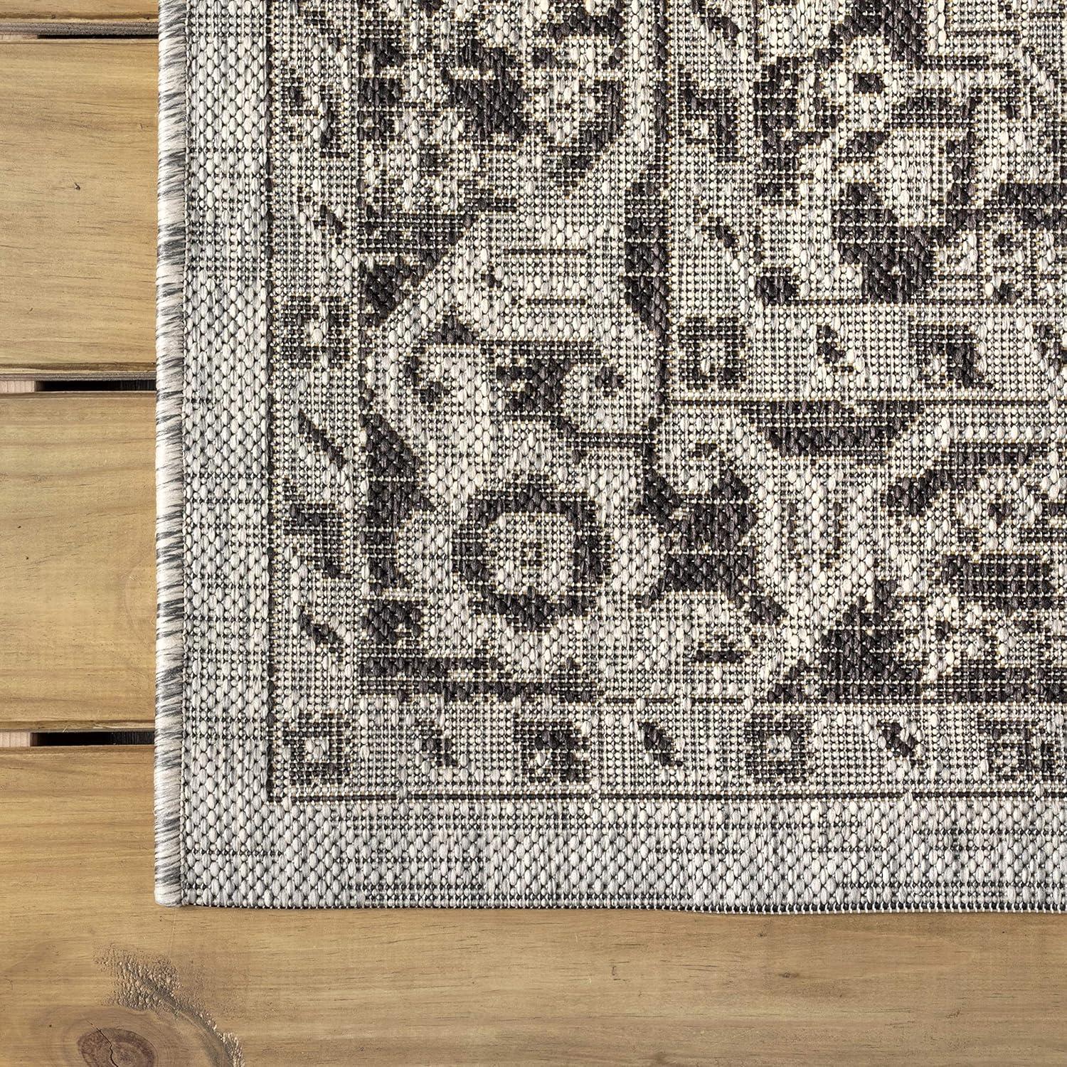 imageJONATHAN Y Boho Medallion Indoor Outdoor Area Rug 8X10 GrayTeal Rozetta Textured Weave for Backyard Patio Porch EasyCleaning High Traffic PetFriendly NonShedding SMB102C8GrayBlack