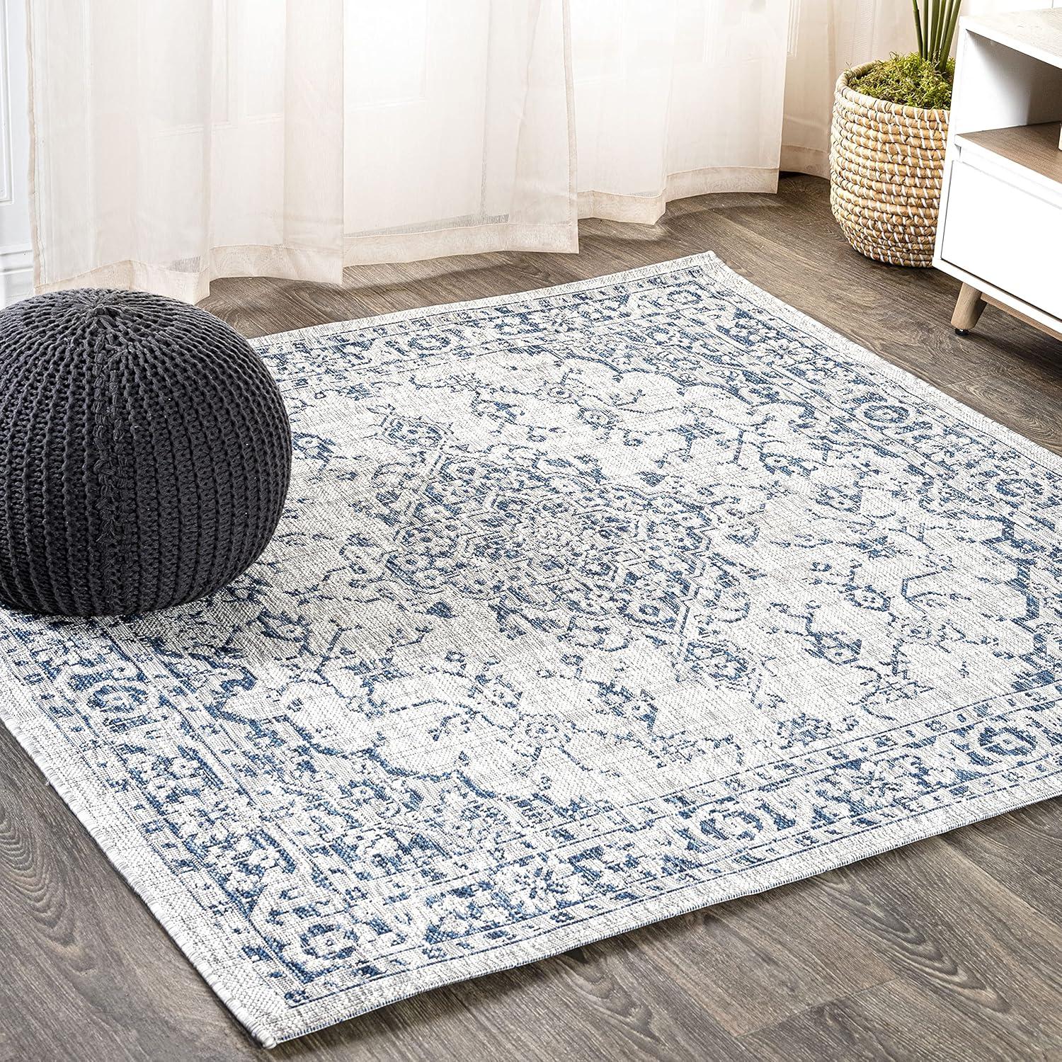 imageJONATHAN Y Boho Medallion Indoor Outdoor Area Rug 8X10 GrayTeal Rozetta Textured Weave for Backyard Patio Porch EasyCleaning High Traffic PetFriendly NonShedding SMB102C8GrayNavy