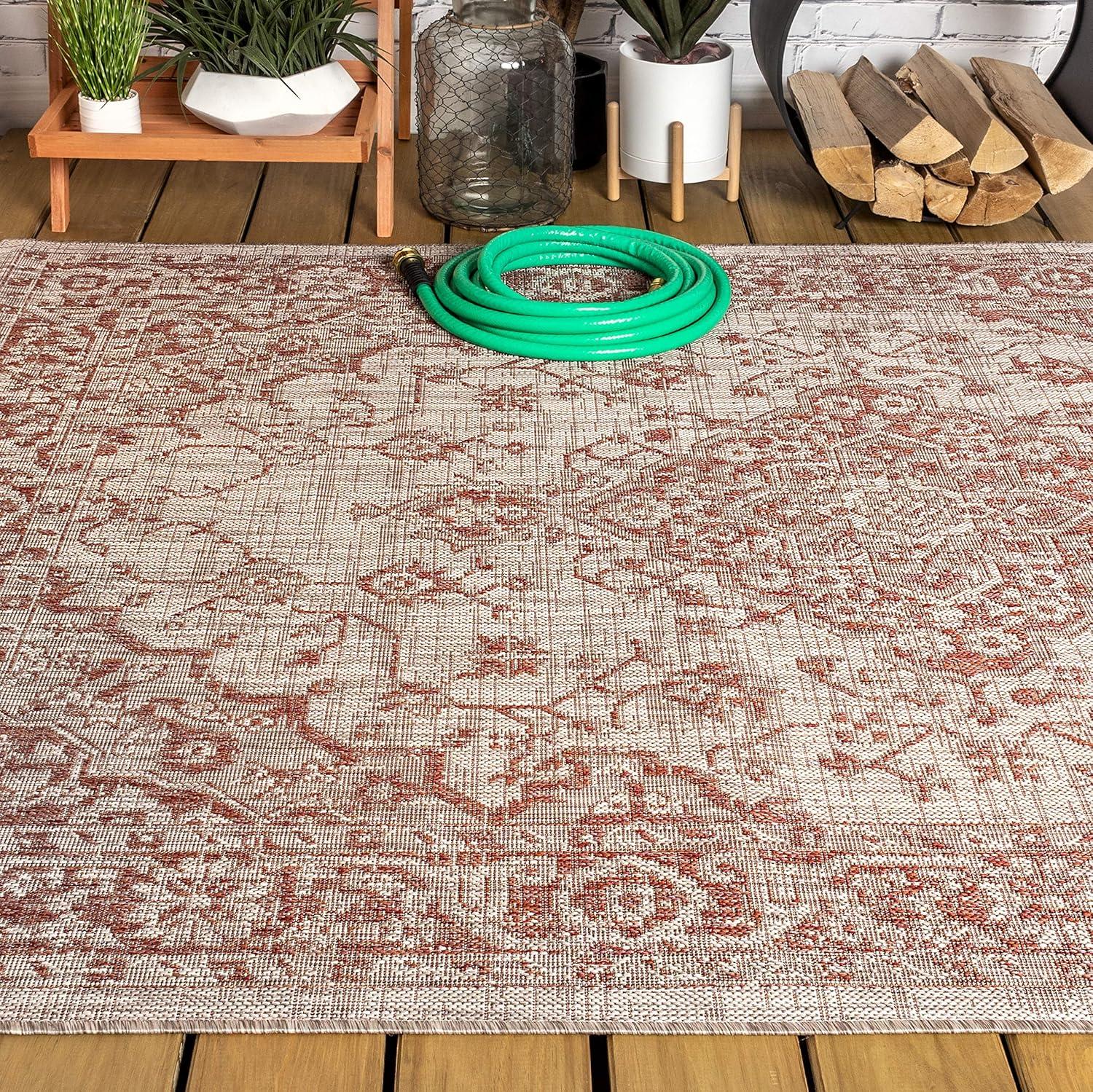 imageJONATHAN Y Boho Medallion Indoor Outdoor Area Rug 8X10 GrayTeal Rozetta Textured Weave for Backyard Patio Porch EasyCleaning High Traffic PetFriendly NonShedding SMB102C8RedTaupe
