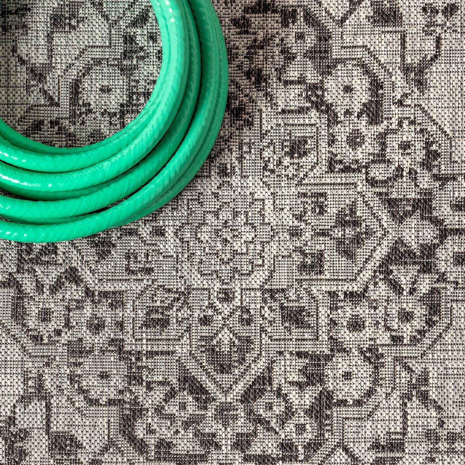 imageJONATHAN Y Boho Medallion Indoor Outdoor Area Rug 8X10 GrayTeal Rozetta Textured Weave for Backyard Patio Porch EasyCleaning High Traffic PetFriendly NonShedding SMB102C8GrayBlack