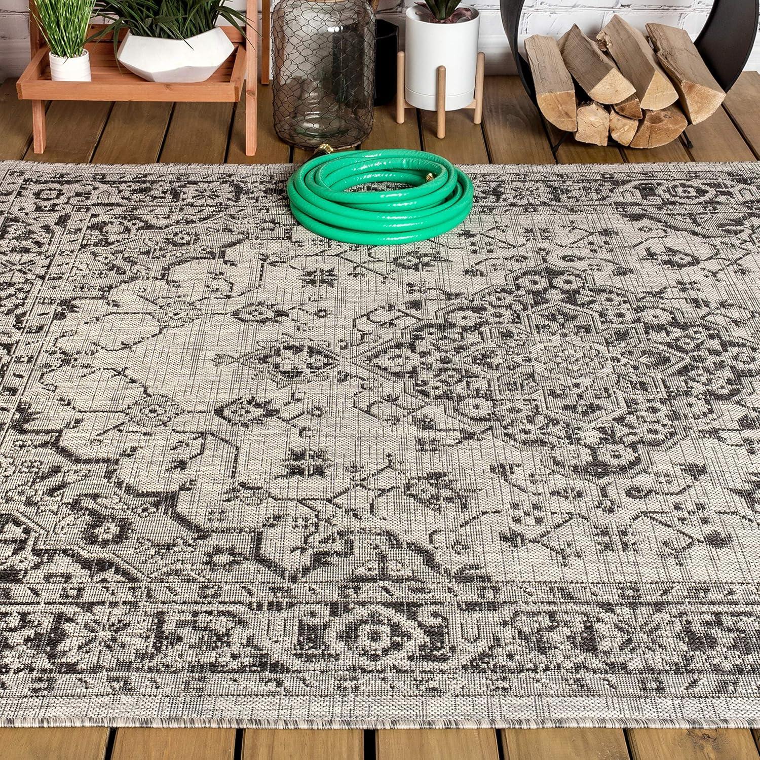 imageJONATHAN Y Boho Medallion Indoor Outdoor Area Rug 8X10 GrayTeal Rozetta Textured Weave for Backyard Patio Porch EasyCleaning High Traffic PetFriendly NonShedding SMB102C8GrayBlack