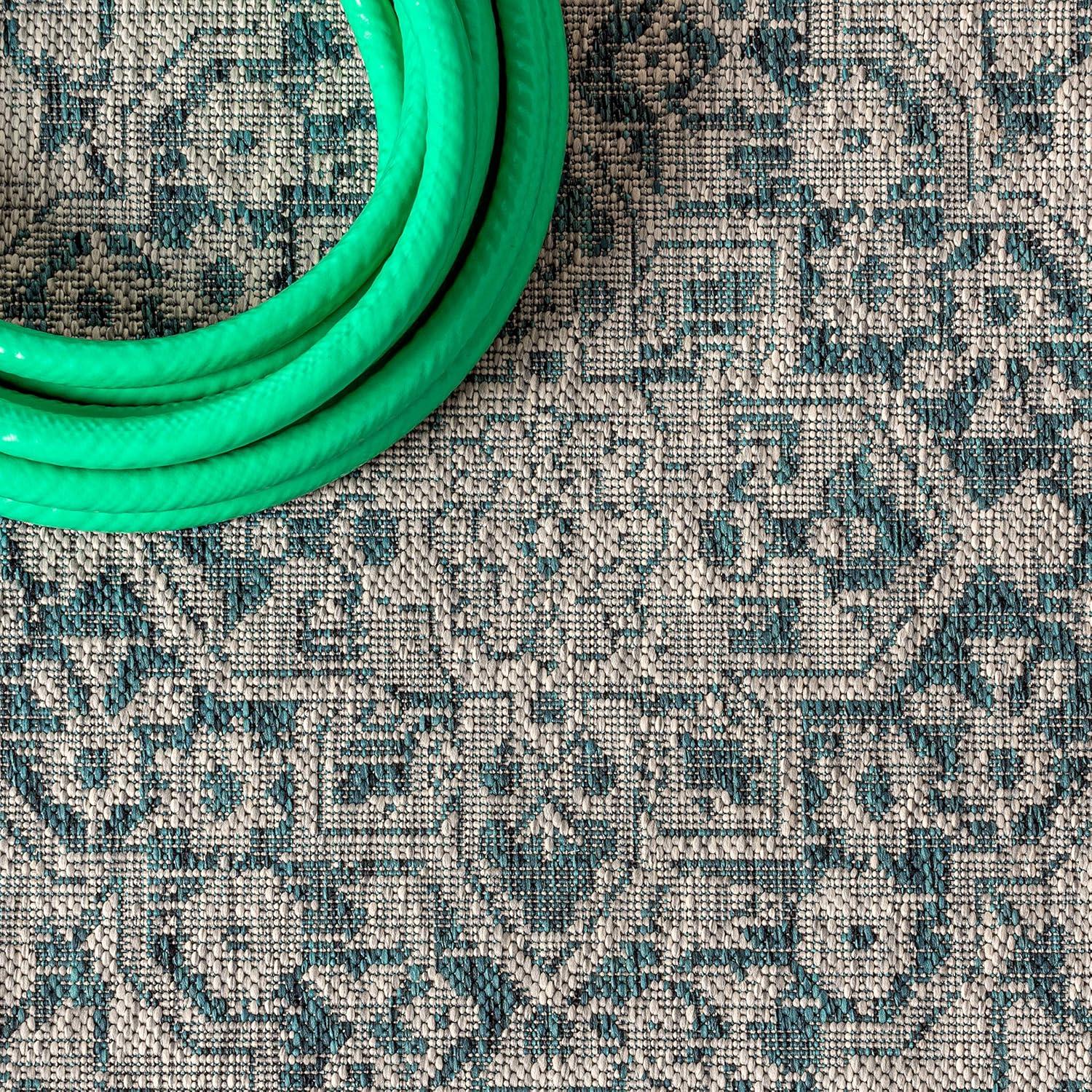 imageJONATHAN Y Boho Medallion Indoor Outdoor Area Rug 8X10 GrayTeal Rozetta Textured Weave for Backyard Patio Porch EasyCleaning High Traffic PetFriendly NonShedding SMB102C8GrayTeal