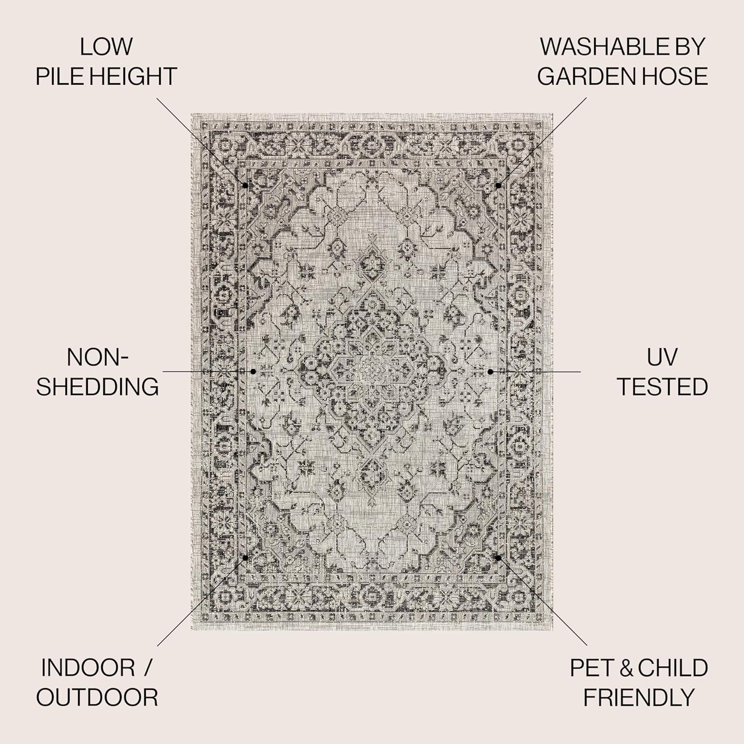 imageJONATHAN Y Boho Medallion Indoor Outdoor Area Rug 8X10 GrayTeal Rozetta Textured Weave for Backyard Patio Porch EasyCleaning High Traffic PetFriendly NonShedding SMB102C8GrayBlack