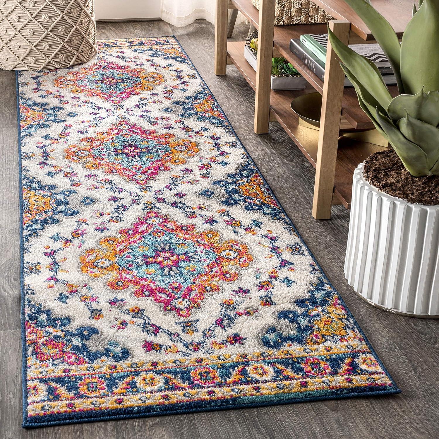 imageJONATHAN Y Boho Vintage BlueMulti Indoor Area Rug 8x10 Bohemian Flair Medallion Floral EasyCleaning High Traffic for Living Room Bedroom Kitchen PetFriendly NonShedding BMF106A8BlueMulti
