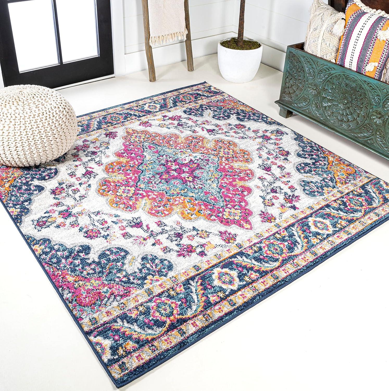 imageJONATHAN Y Boho Vintage BlueMulti Indoor Area Rug 8x10 Bohemian Flair Medallion Floral EasyCleaning High Traffic for Living Room Bedroom Kitchen PetFriendly NonShedding BMF106A8BlueMulti