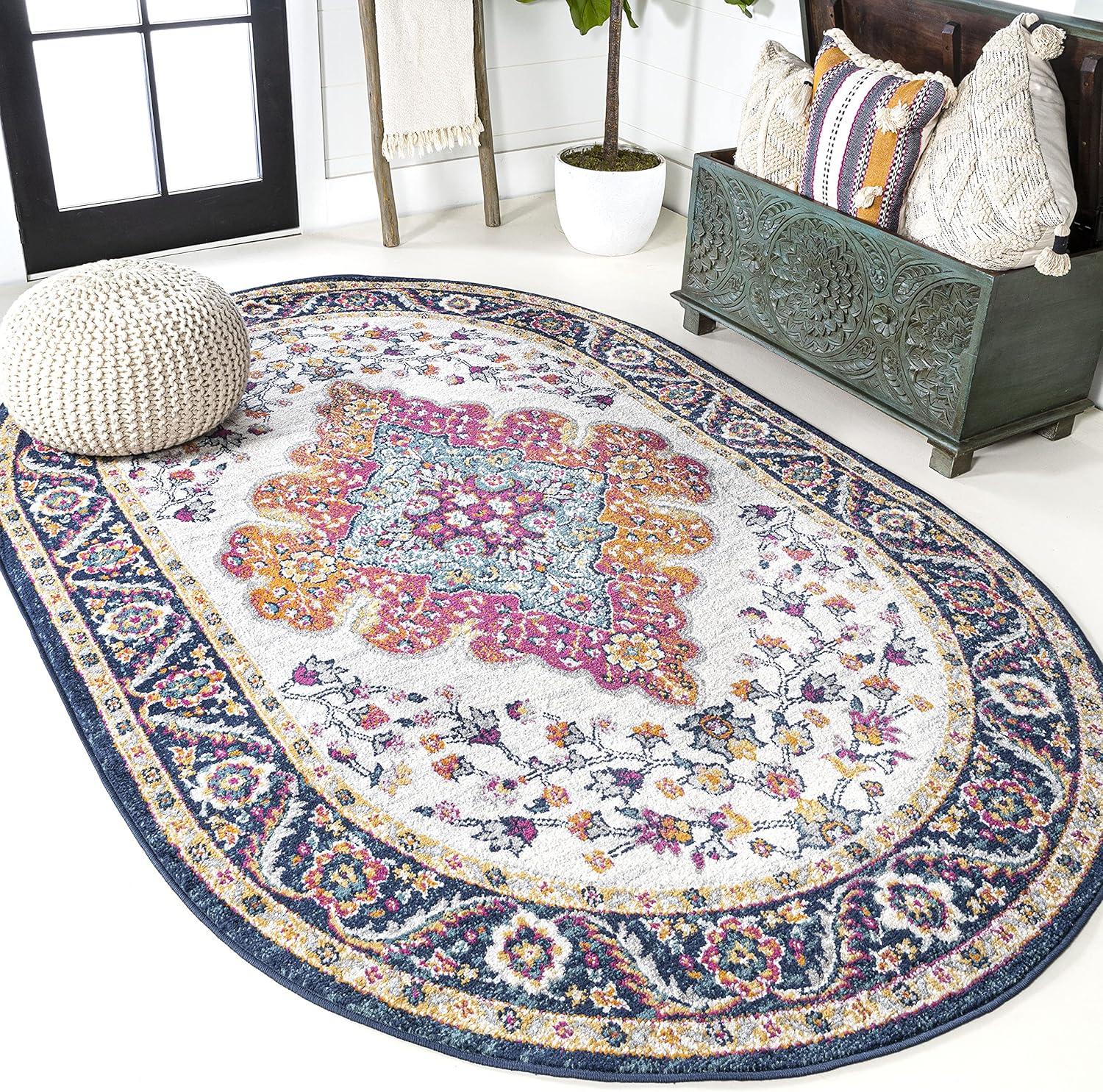 imageJONATHAN Y Boho Vintage BlueMulti Indoor Area Rug 8x10 Bohemian Flair Medallion Floral EasyCleaning High Traffic for Living Room Bedroom Kitchen PetFriendly NonShedding BMF106A8BlueMulti