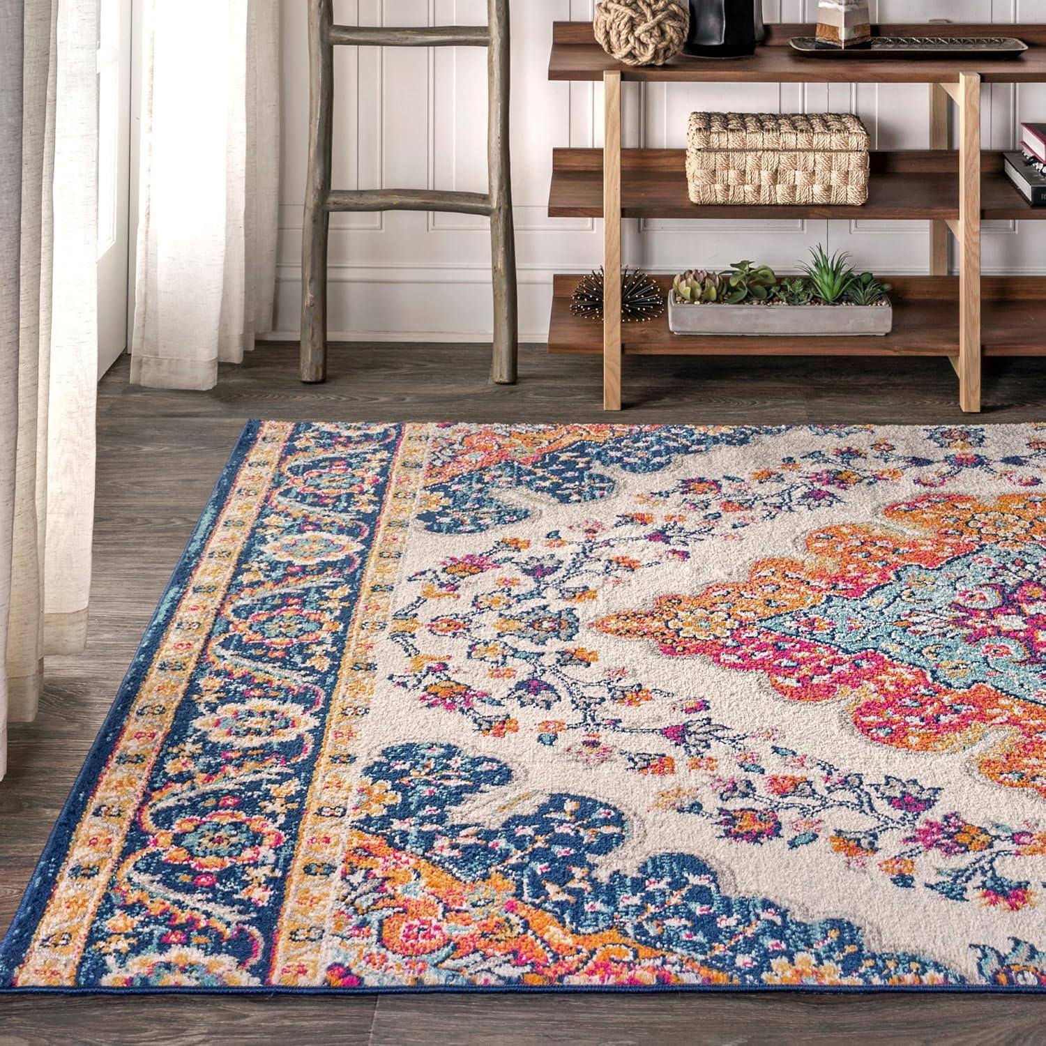 imageJONATHAN Y Boho Vintage BlueMulti Indoor Area Rug 8x10 Bohemian Flair Medallion Floral EasyCleaning High Traffic for Living Room Bedroom Kitchen PetFriendly NonShedding BMF106A8BlueMulti