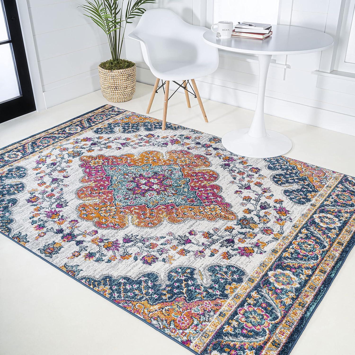 imageJONATHAN Y Boho Vintage BlueMulti Indoor Area Rug 8x10 Bohemian Flair Medallion Floral EasyCleaning High Traffic for Living Room Bedroom Kitchen PetFriendly NonShedding BMF106A8BlueMulti