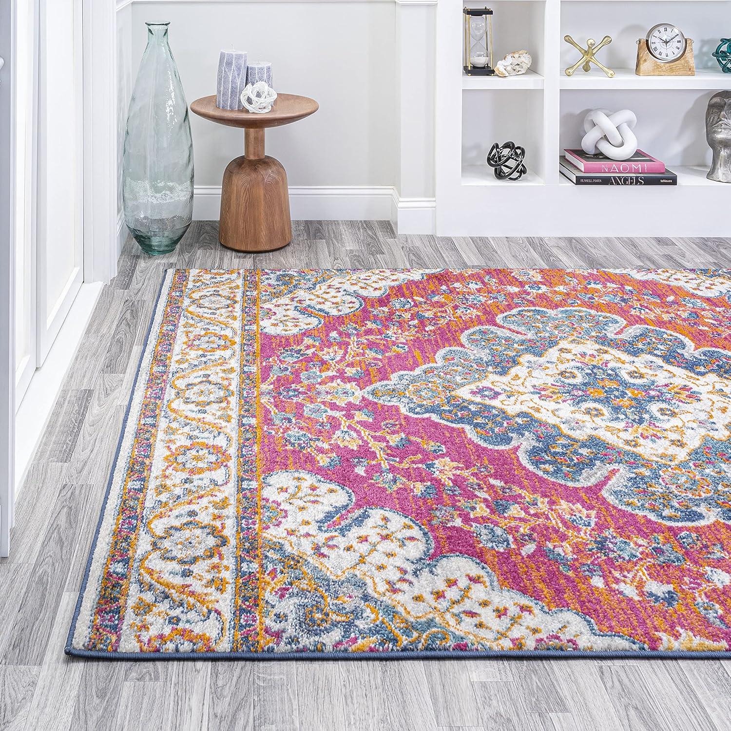 imageJONATHAN Y Boho Vintage BlueMulti Indoor Area Rug 8x10 Bohemian Flair Medallion Floral EasyCleaning High Traffic for Living Room Bedroom Kitchen PetFriendly NonShedding BMF106A8FuchsiaWhite